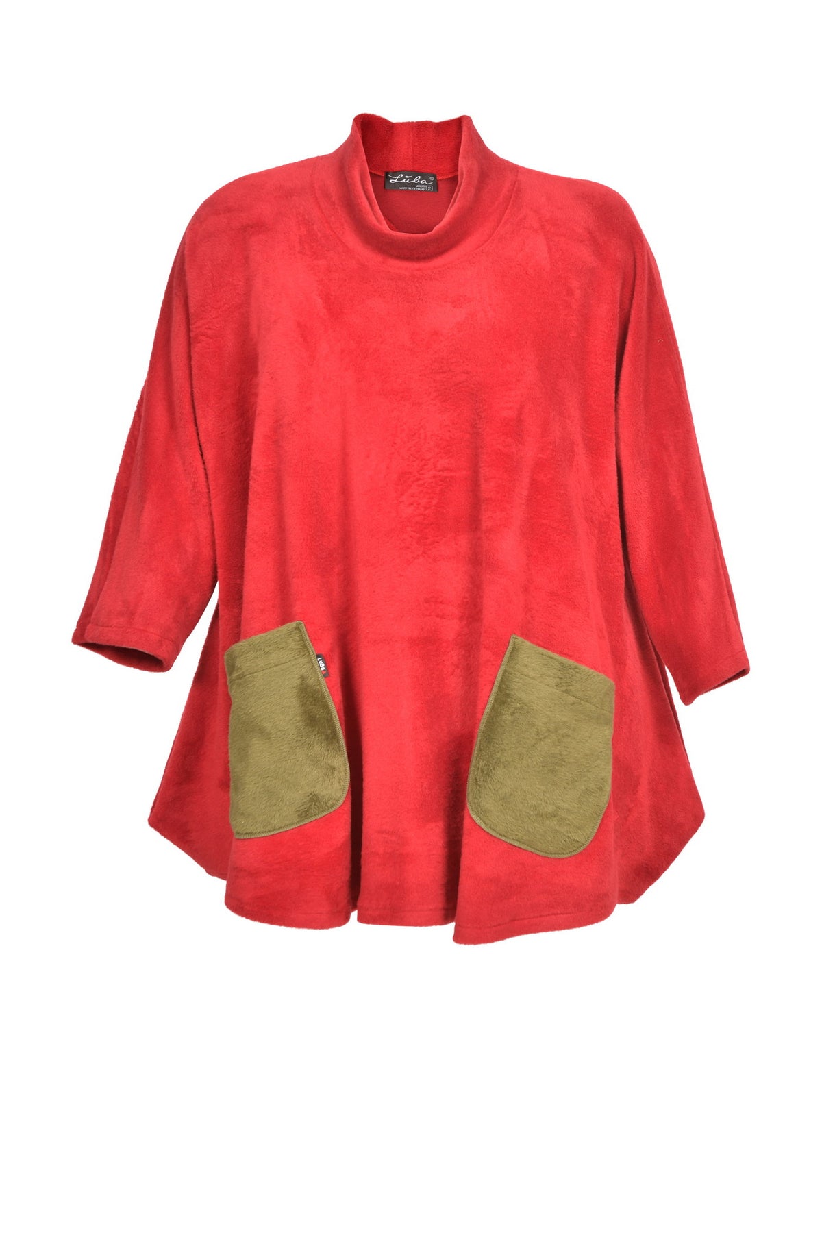 Elegant Red Jumper with Stand-Up Collar and 2 Practical Pockets
