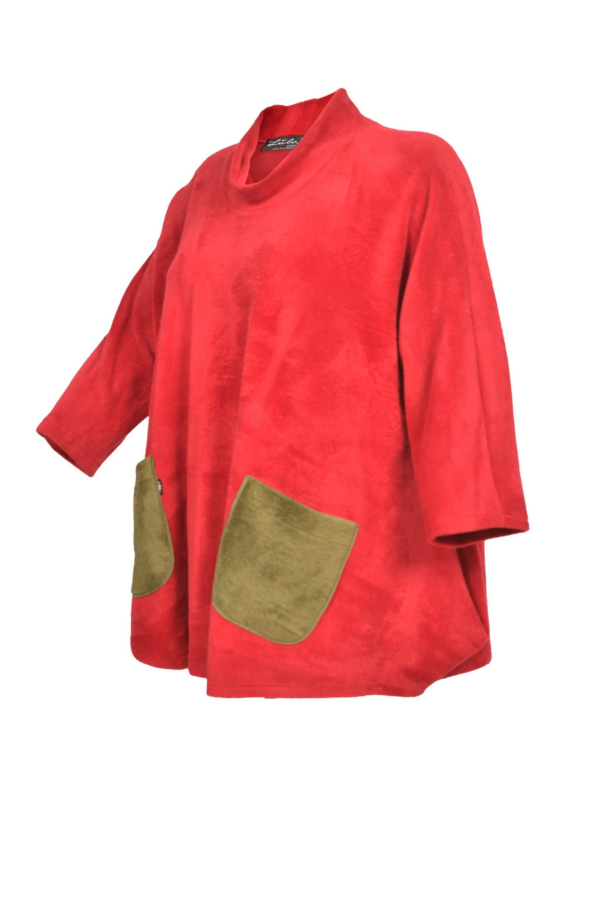 Elegant Red Jumper with Stand-Up Collar and 2 Practical Pockets