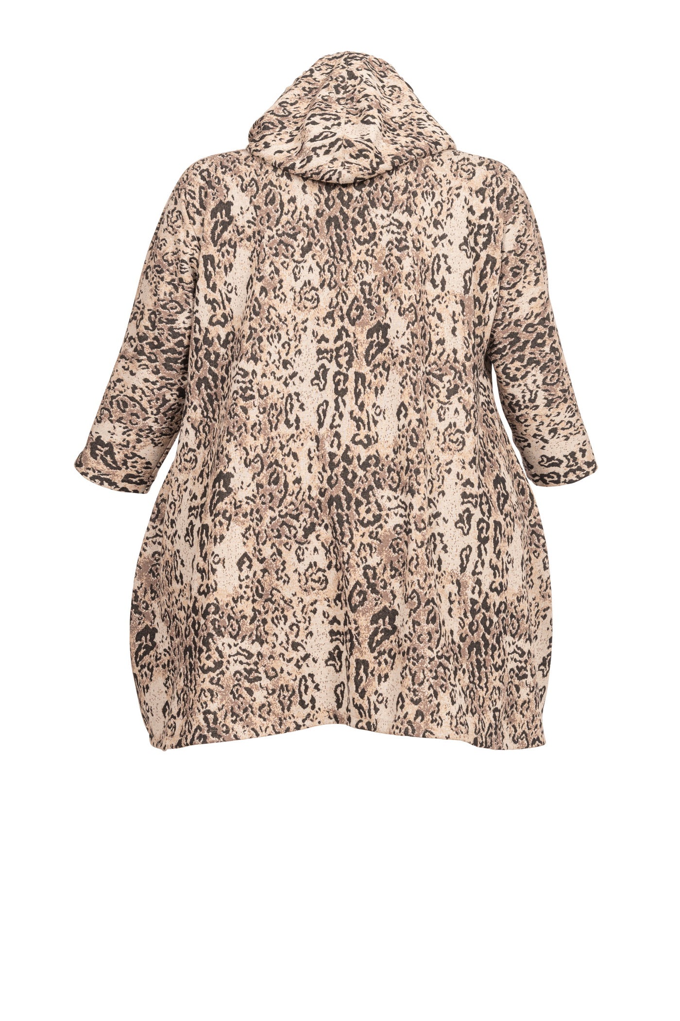 Beige Schwarze Baumwoll Tunika mit Kapuze für korpulente damen in großen größen, ansicht von hinten