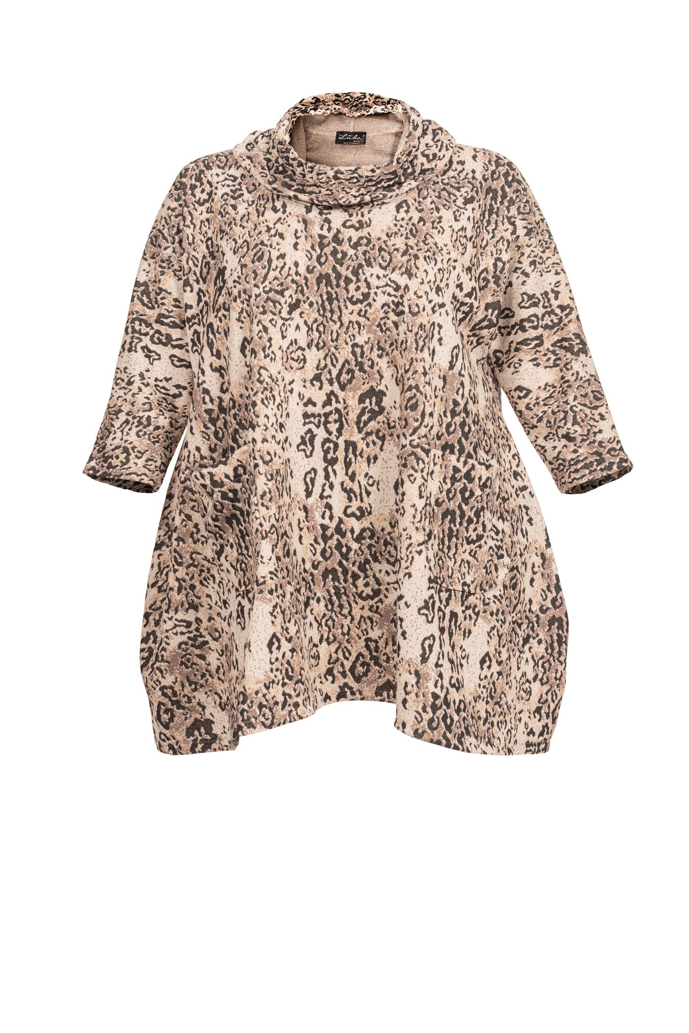 Beige Schwarze Baumwoll Tunika mit Kapuze in großen größen
