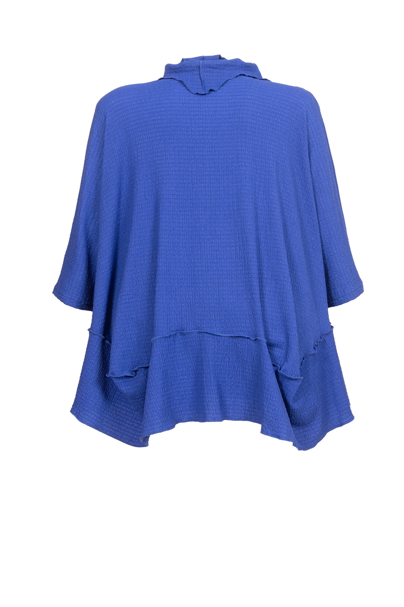 Royal-Blaue Crinkle-Tunika mit Volant Saum ansicht von hinten, damenmode in großen größen von lubamoden