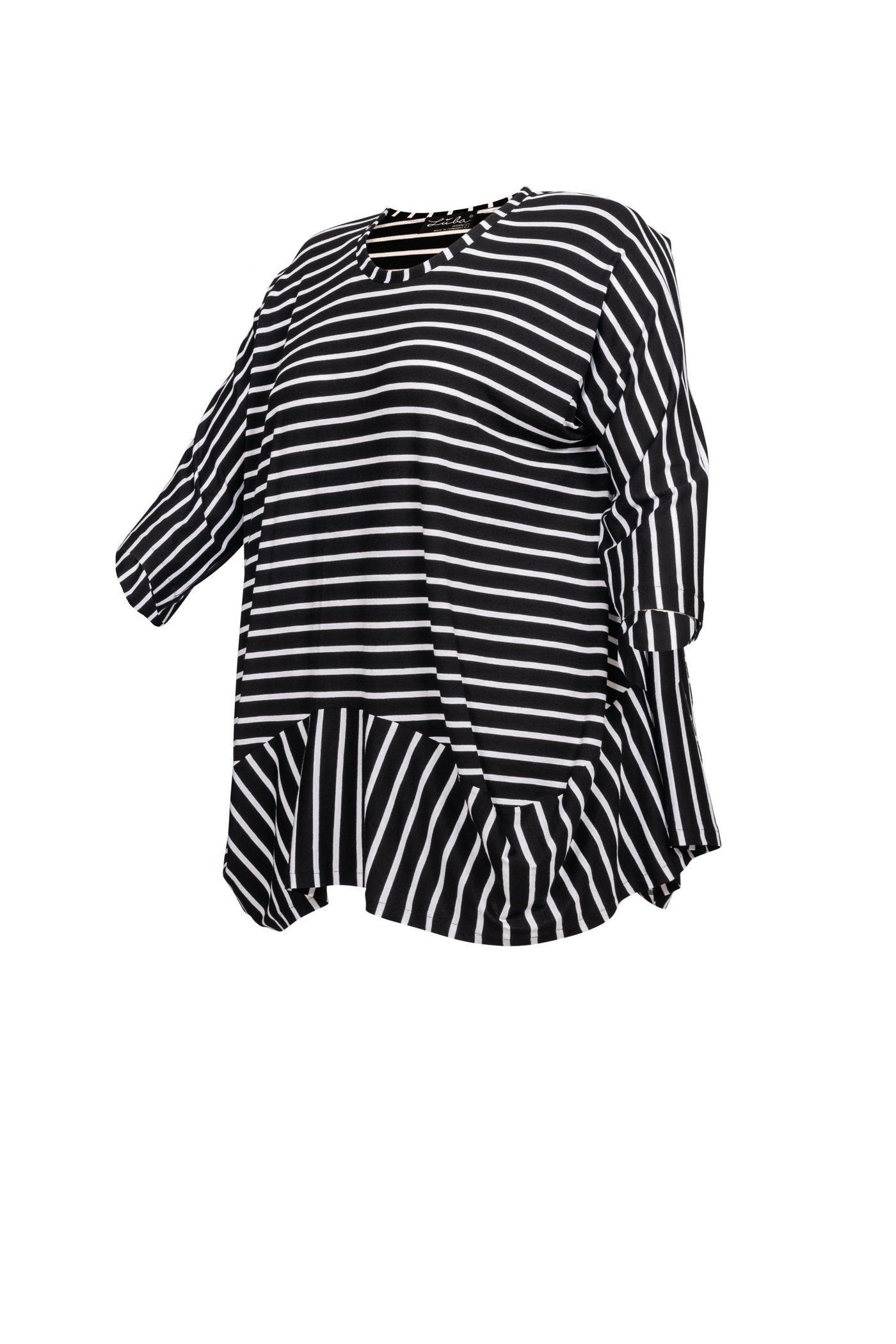 Schwarz-weiße Jersey-Viskose-Tunika mit Querstreifen - Seitenansicht