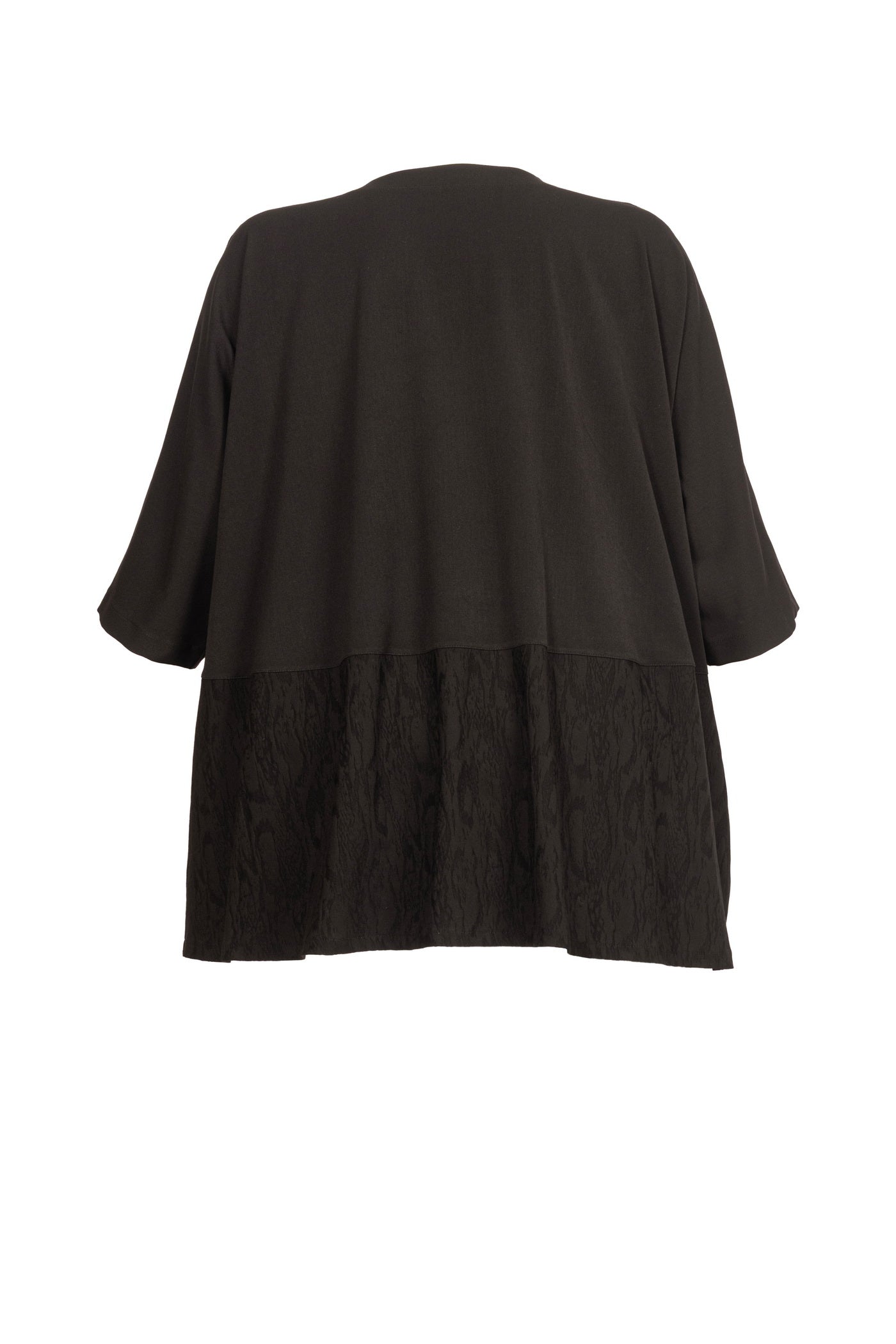 Schwarze Tunika aus Viskose Polyester Spandex ansicht von hinten mit weißem hintergrund