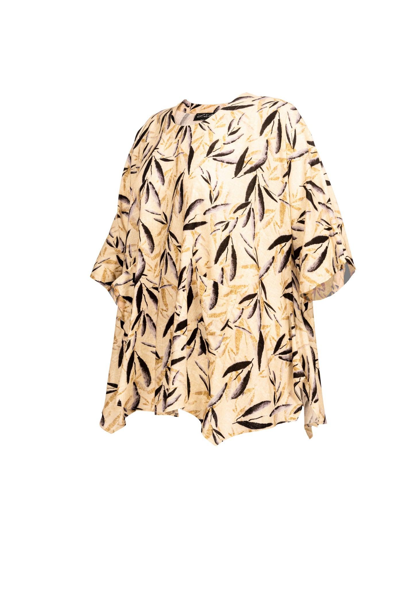 Beige Tunika aus Viskose-Leinen-Mix mit Flower-Print Seitenansicht