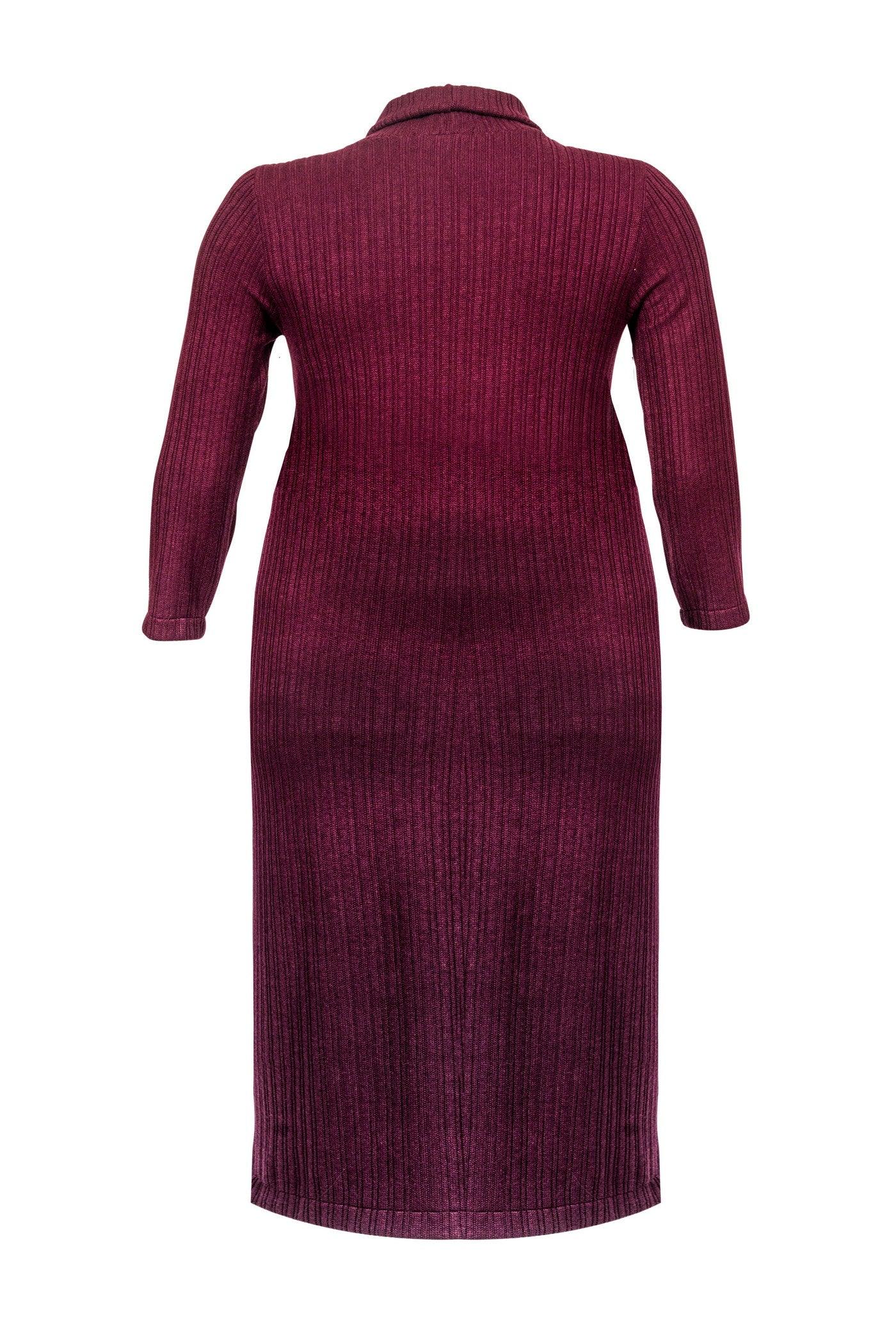 Rückansicht: Langes Strickkleid in Bordeaux, 129 cm