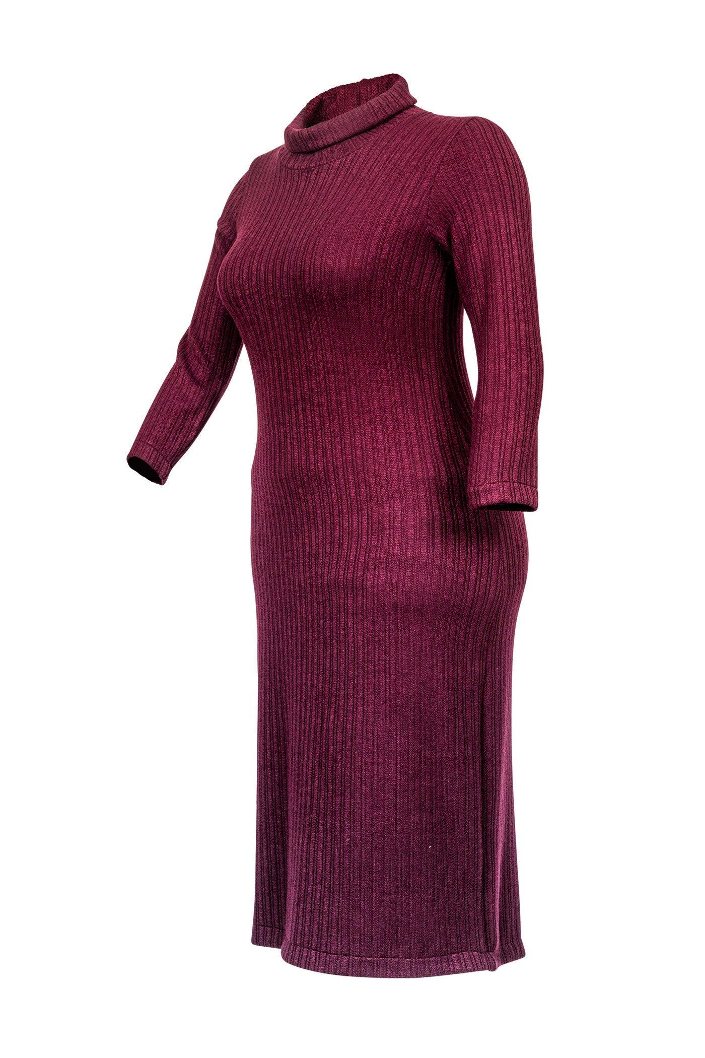 Bordeauxrotes Strickkleid, gerader Schnitt, große Größen