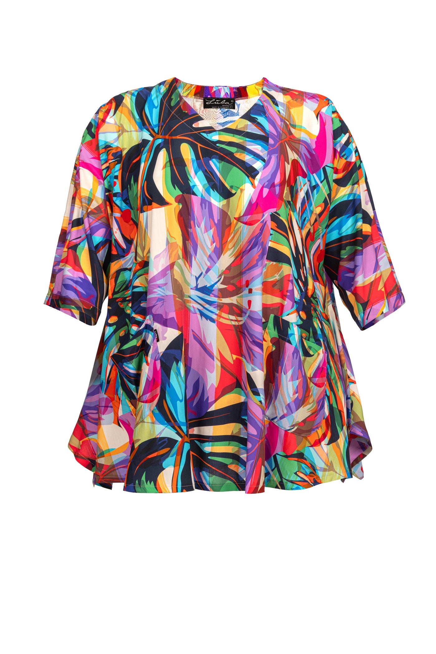 Bunte Flower Print Viskose Tunika – luftige und elegante Plus-Size Damenmode von Lubamoden