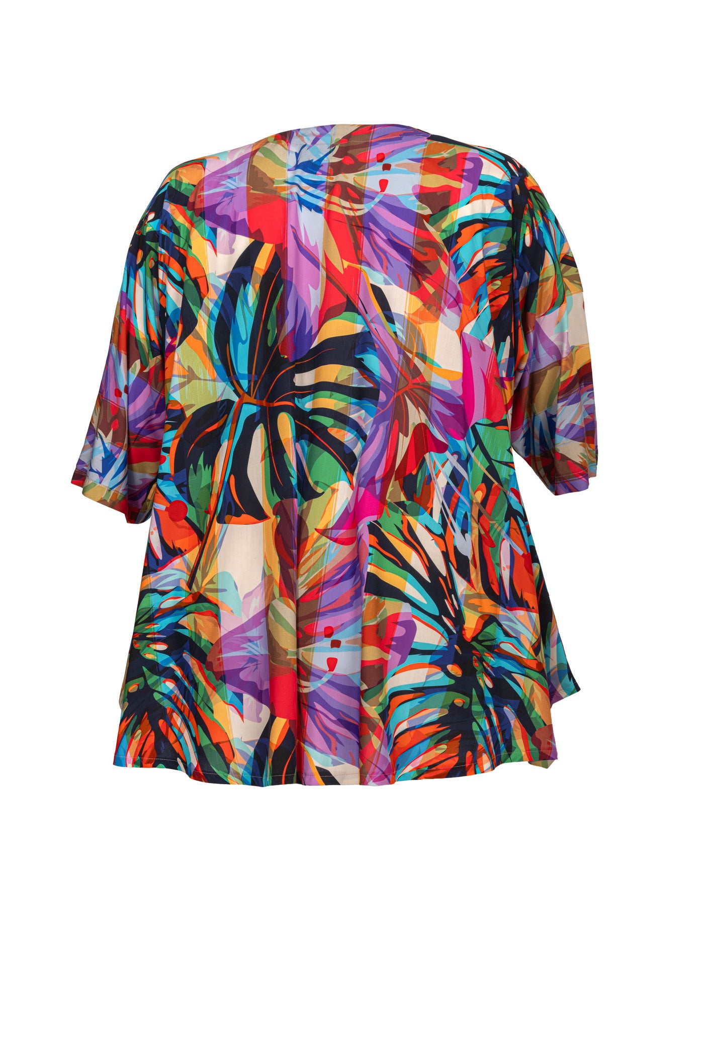 Rückseite der bunten Flower Print Viskose Tunika – sommerliches Design für Damen in großen Größen