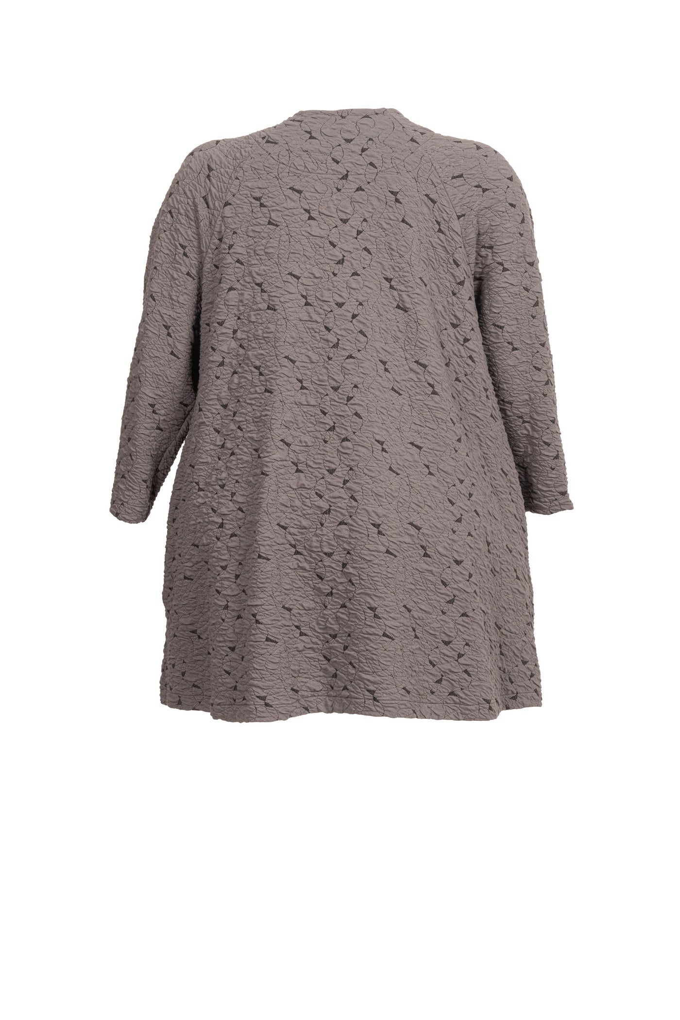 graue Jacquard-Jacke mit Raglanärmel ansicht von hinten mit weißem hintergrund