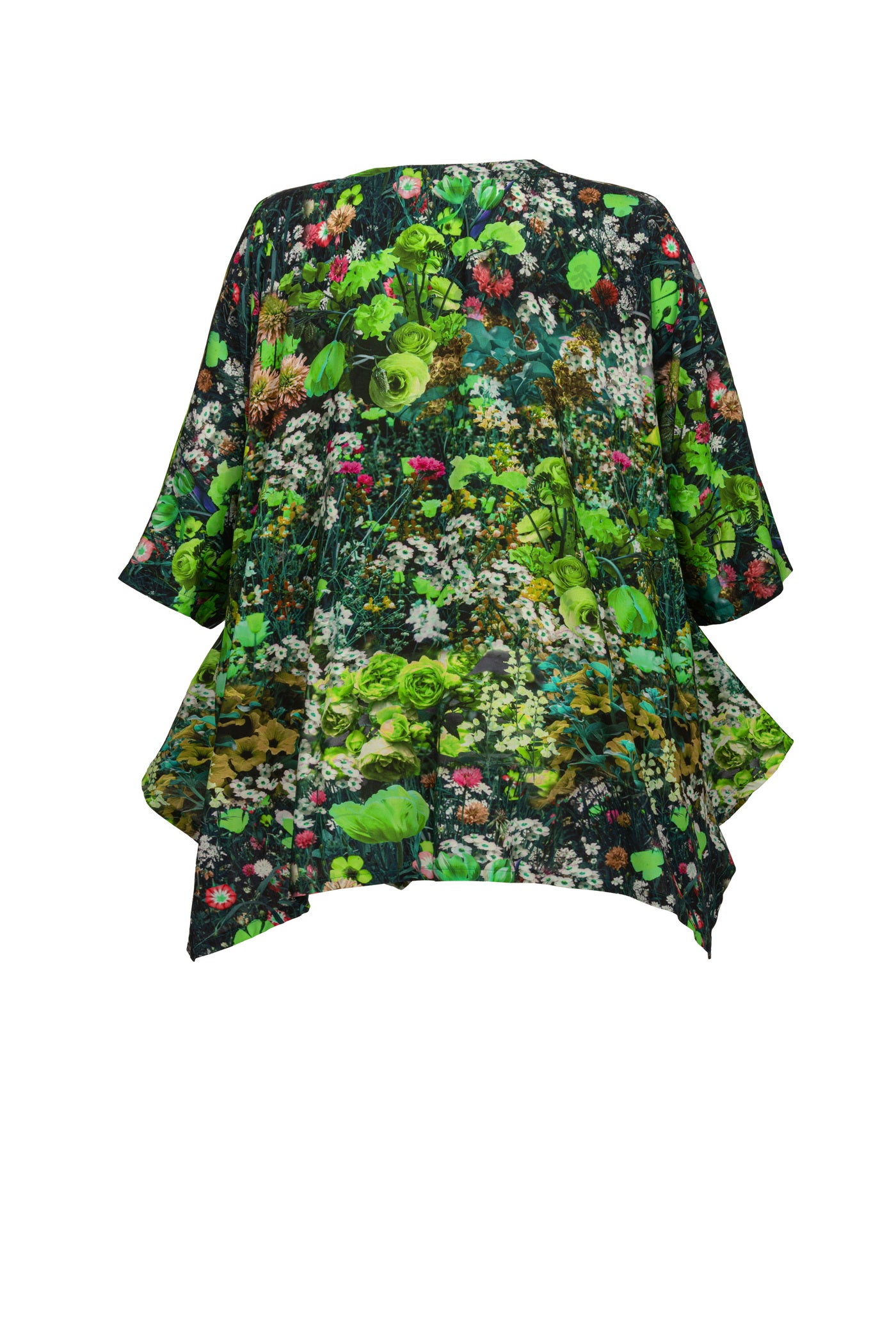 Rückseite der grünlichen Flower Print Viskose Tunika – elegantes, sommerliches Design für Damen in großen Größen
