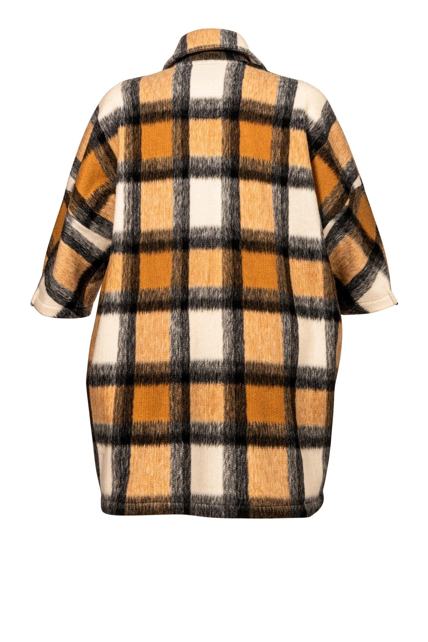 Rückansicht: Langer Karo-Mantel, 110 cm