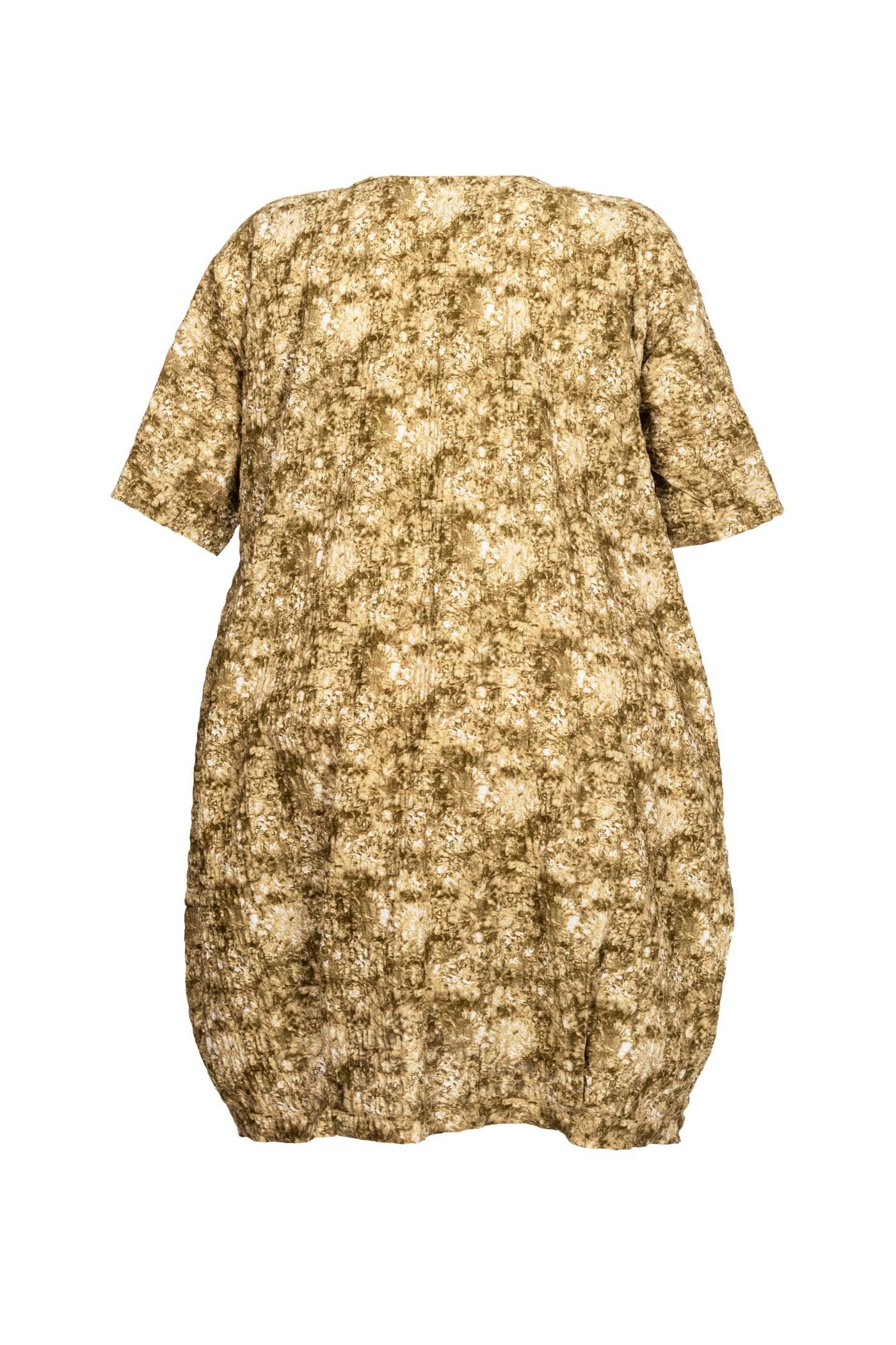 Khaki Baumwoll-Crash-Optik-Kleid mit Ballonrock - Seitenansicht