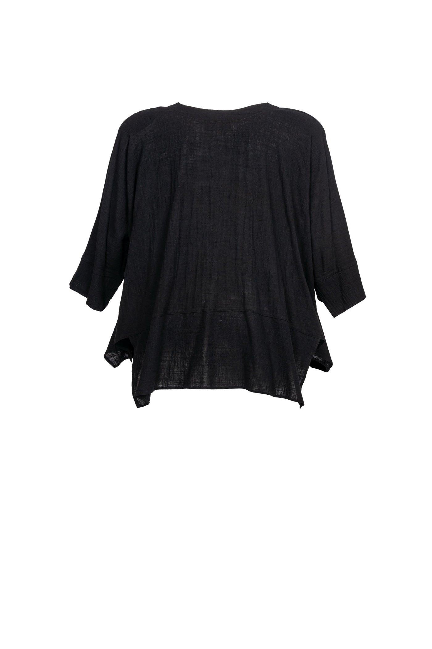 Kurze schwarze Baumwoll-Tunika mit Rundhalsausschnitt - Rückansicht