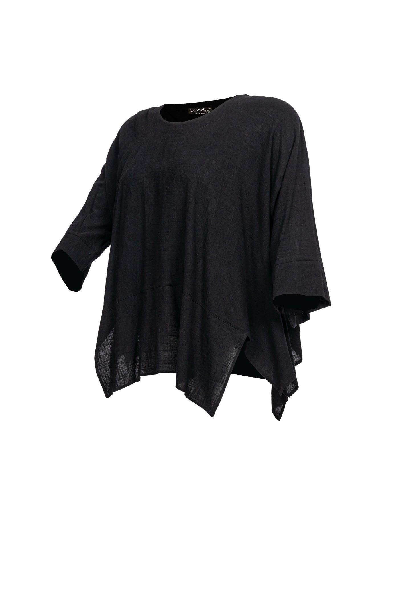 Kurze schwarze Baumwoll-Tunika mit Rundhalsausschnitt - Seitenansicht