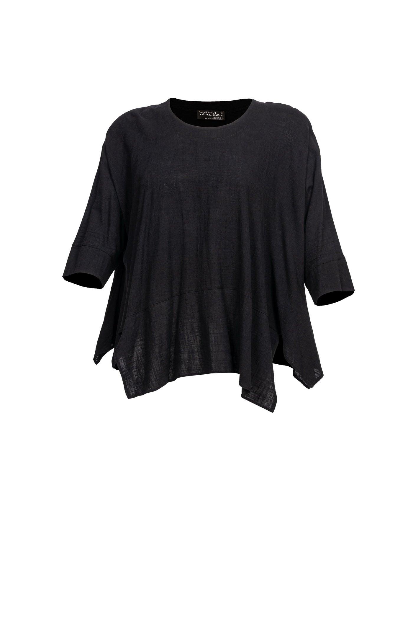 Kurze schwarze Baumwoll-Tunika mit Rundhalsausschnitt - Vorderansicht