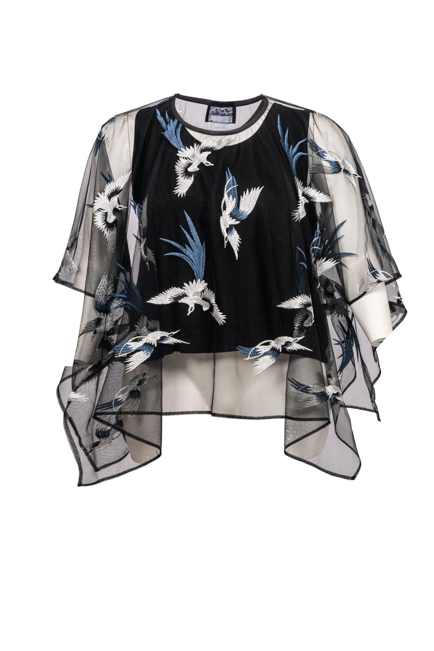 Elegante Oversize-Spitzen-Tunika mit Vogel-Stickerei - Vorderansicht