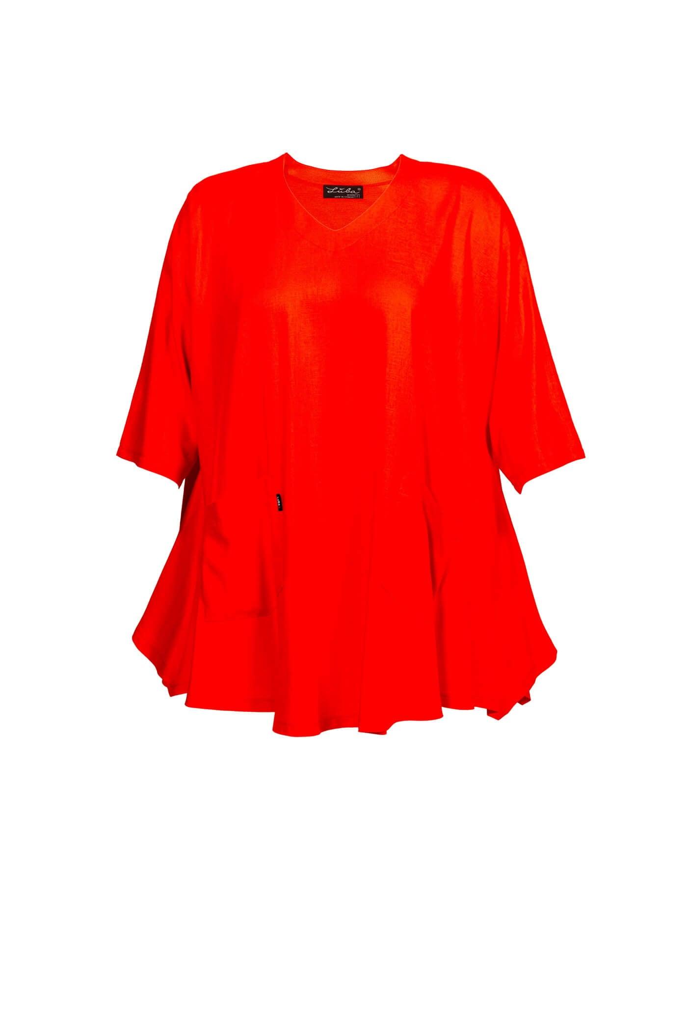 Rote Tunika aus Viskose-Leinen-Mix mit V-Ausschnitt und Zipfelsaum