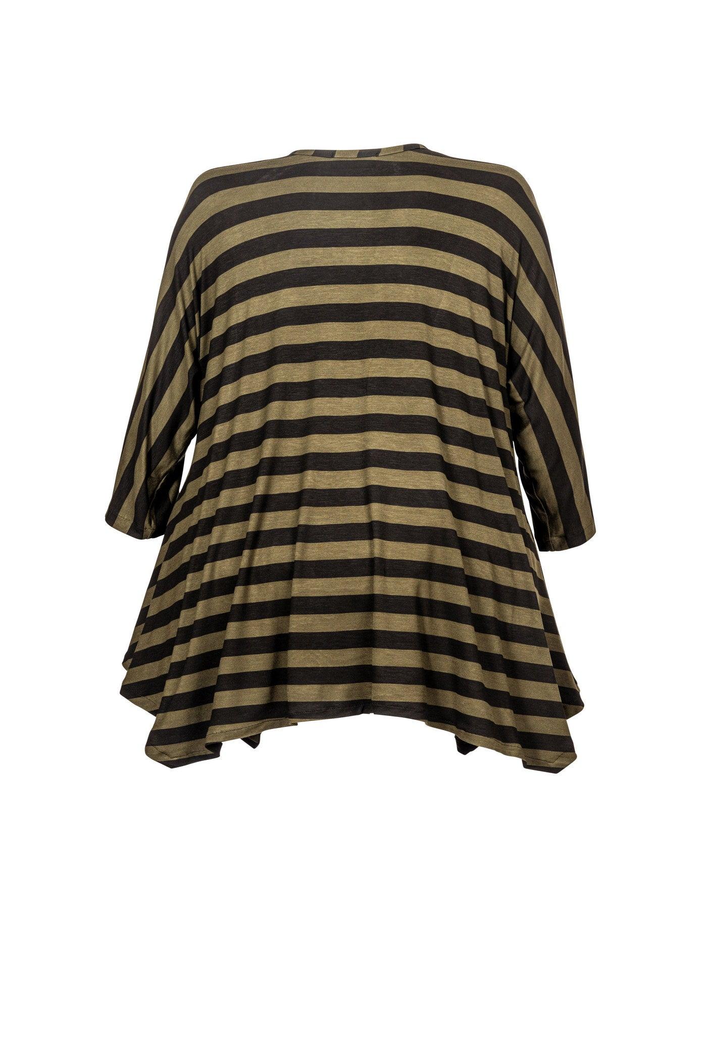 Rückansicht: Gestreifte Tunika in Schwarz-Grün, Langarm