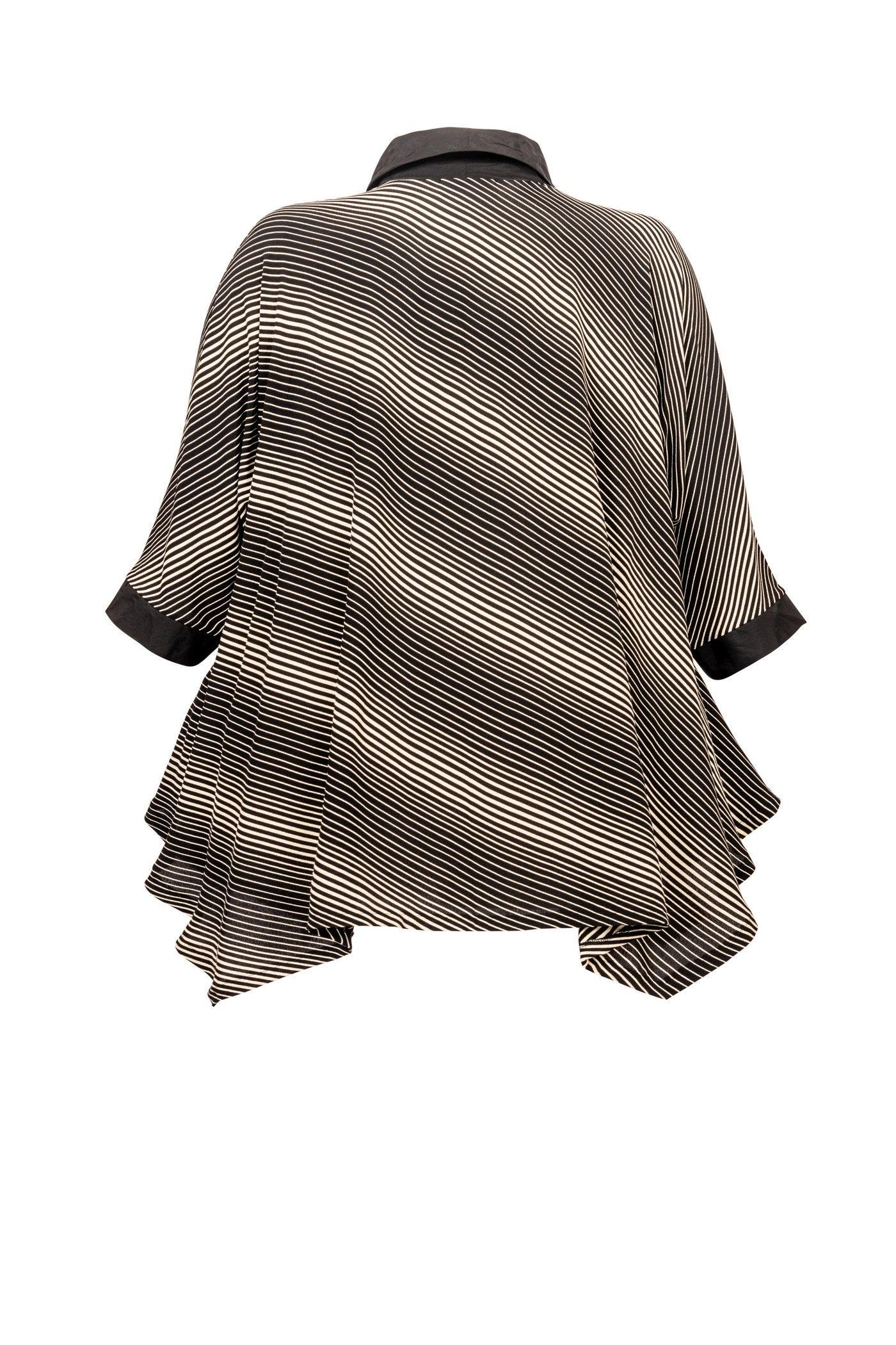 Gestreifte Viskose-Tunika in Schwarz-Weiß, lange Ärmel