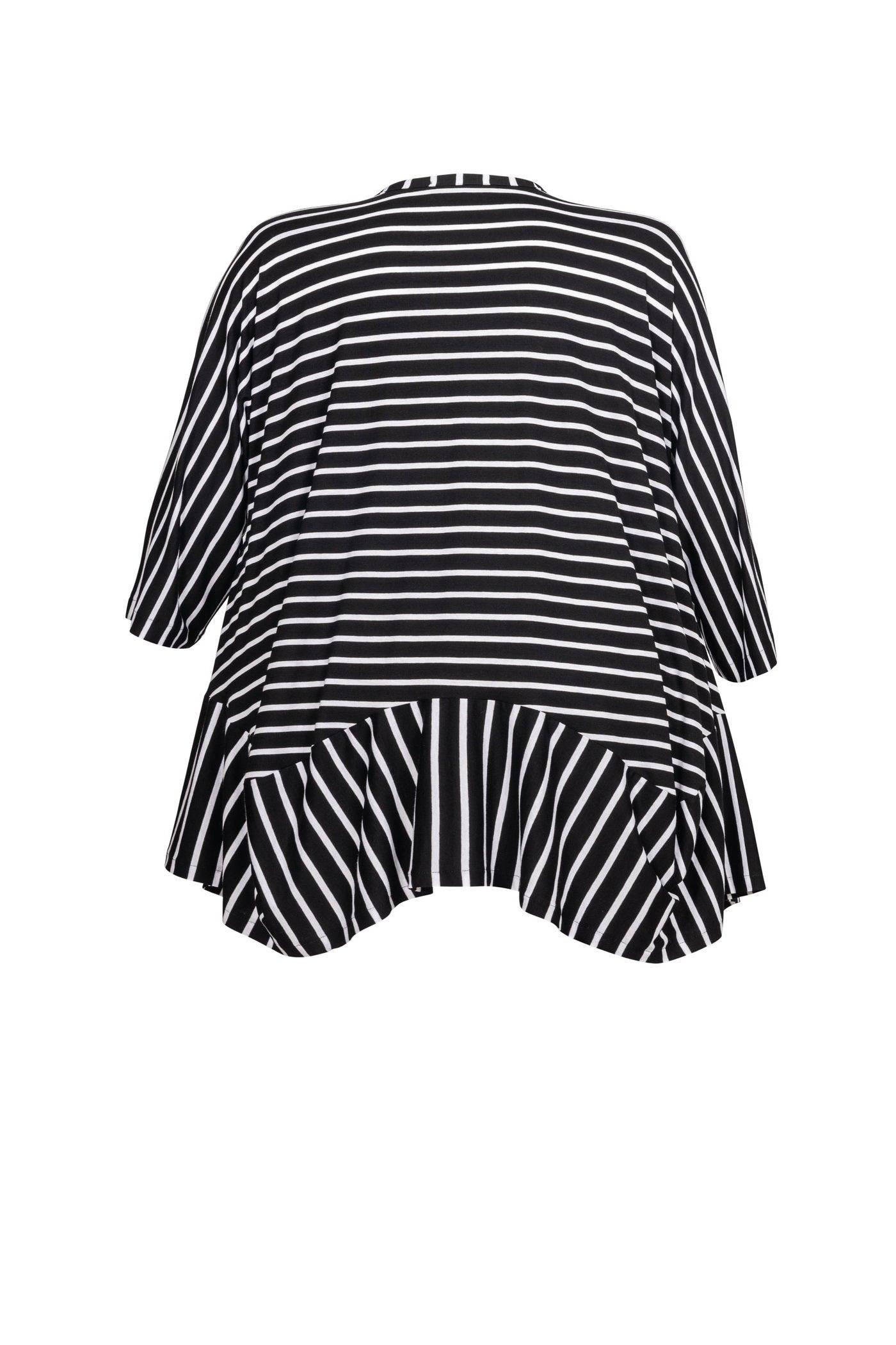 Schwarz-weiße Jersey-Viskose-Tunika mit Querstreifen - Hinteransicht
