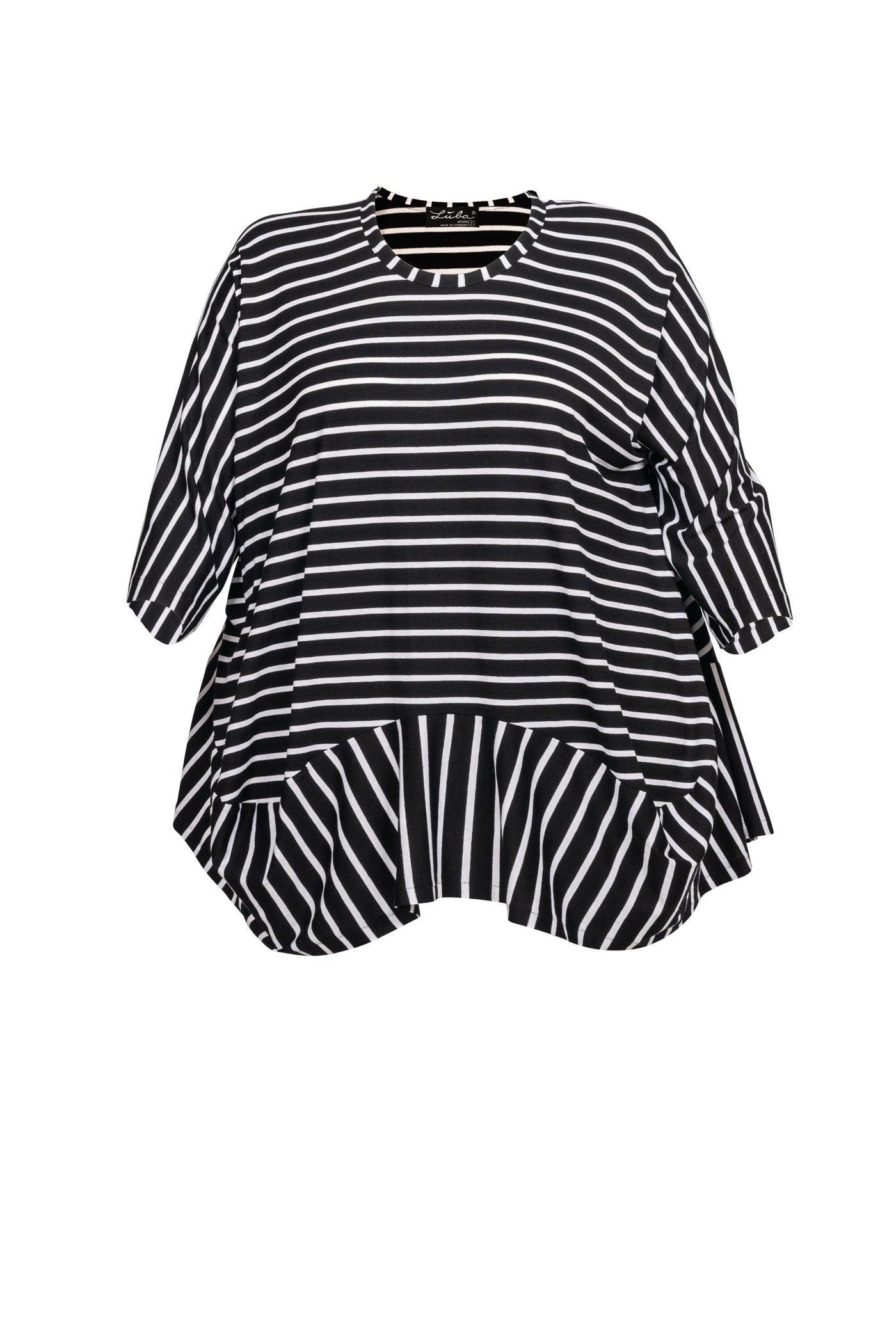 Schwarz-weiße Jersey-Viskose-Tunika mit Querstreifen - Vorderansicht