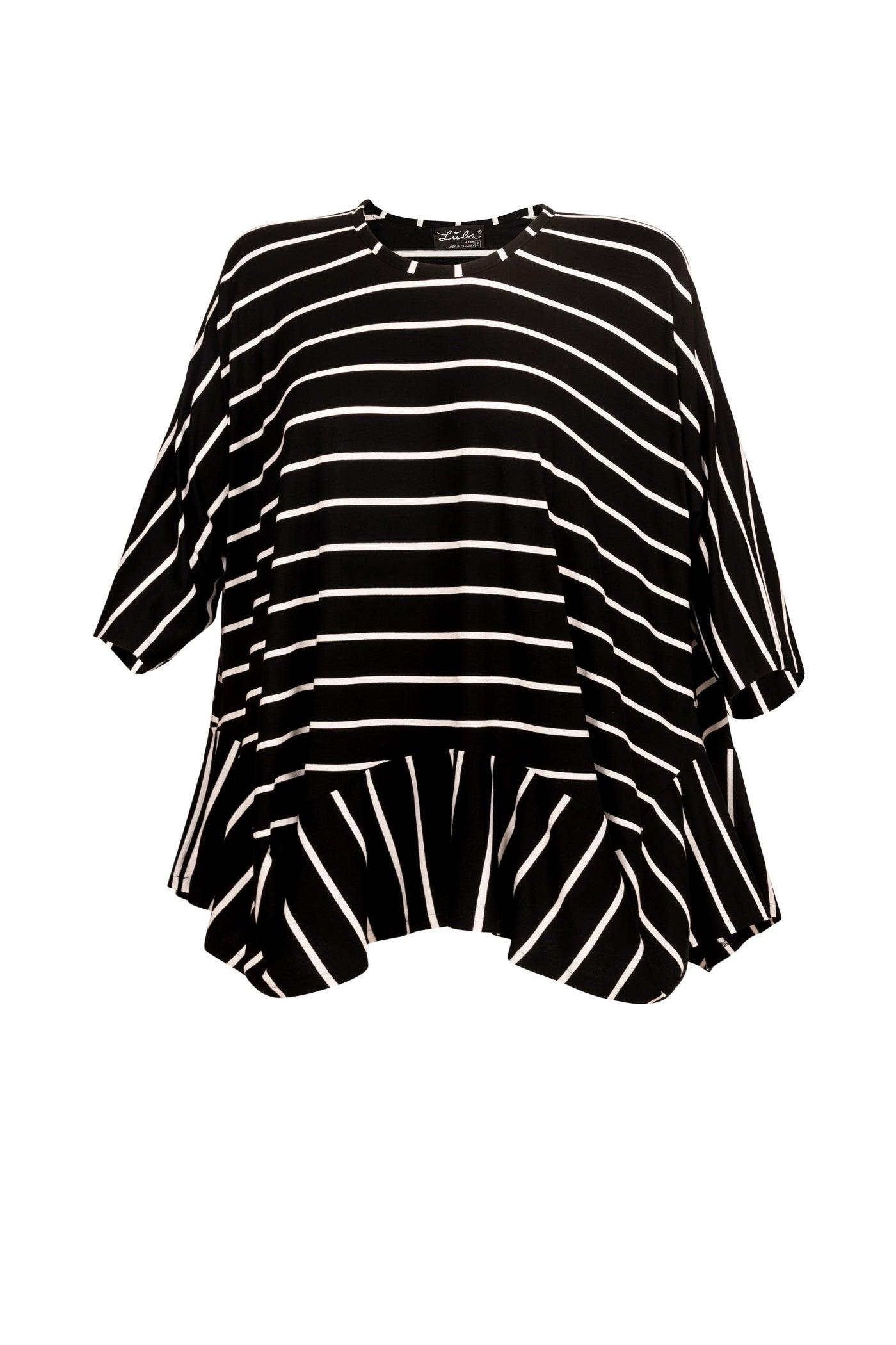 Frontansicht Schwarz-Weiße Jersey-Tunika mit Querstreifen