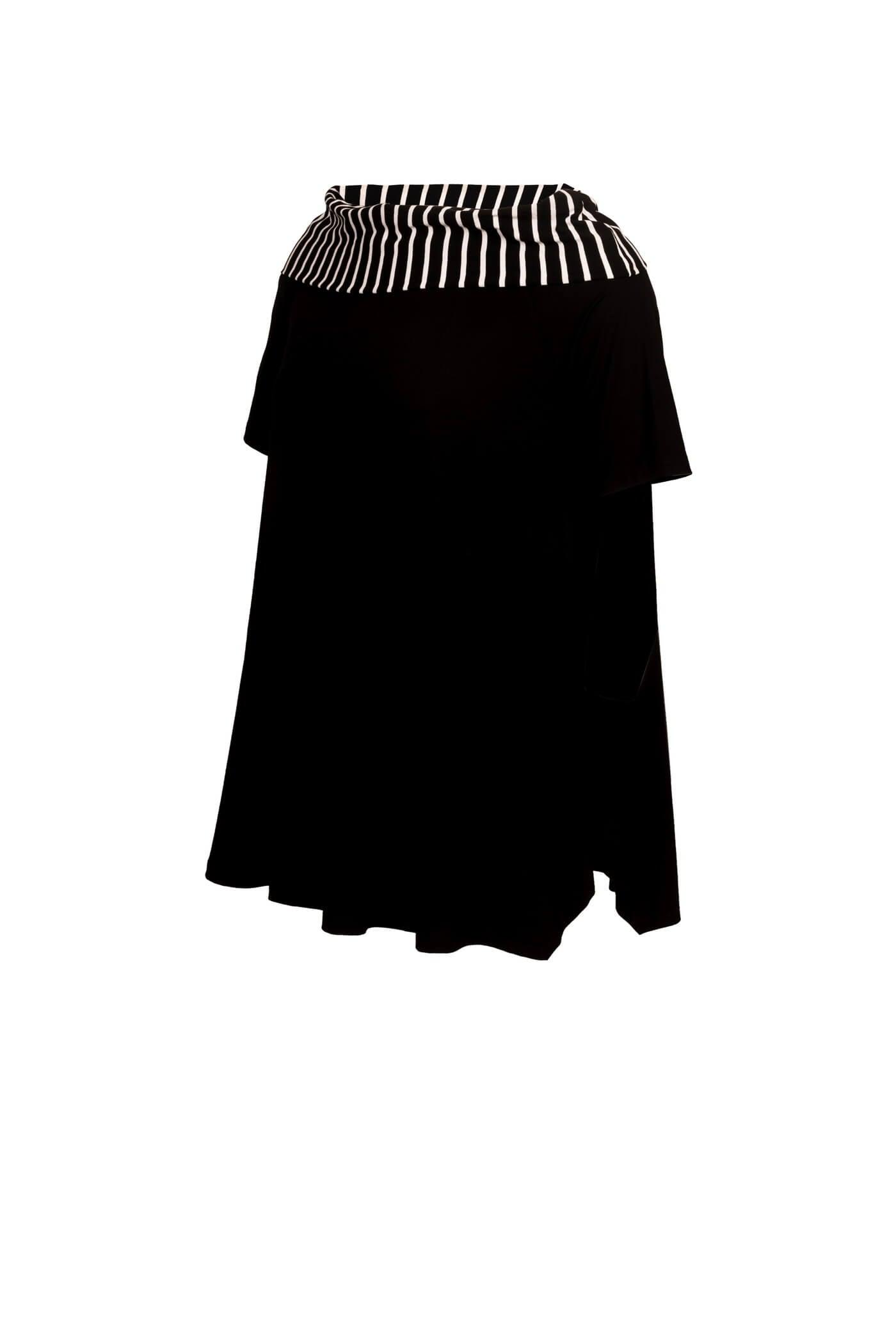 Elegante schwarze Carmen-Tunika mit kurzen Ärmeln und Streifenkragen