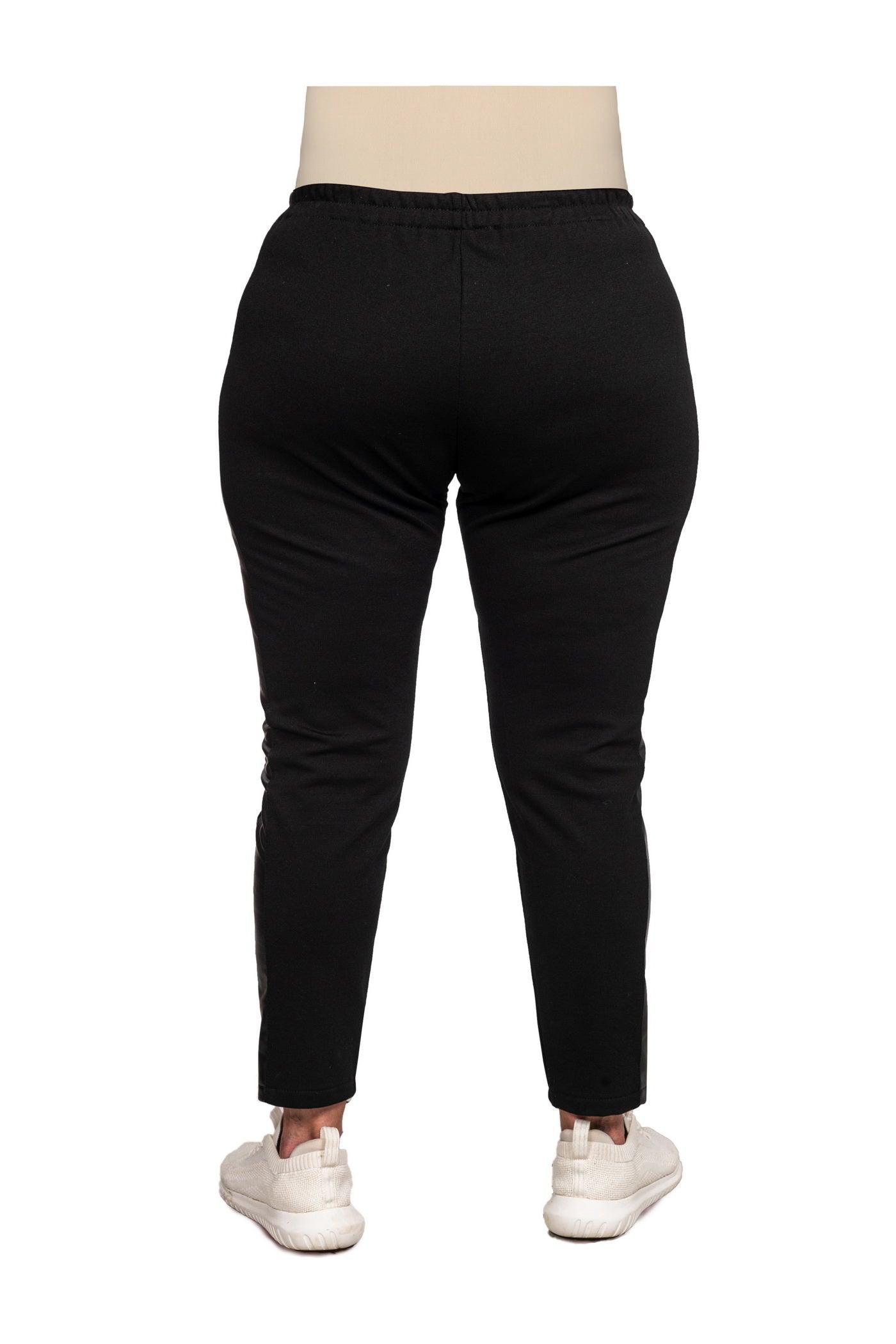 Schwarze Leggings mit Lederimitat-Einsatz - Rückansicht