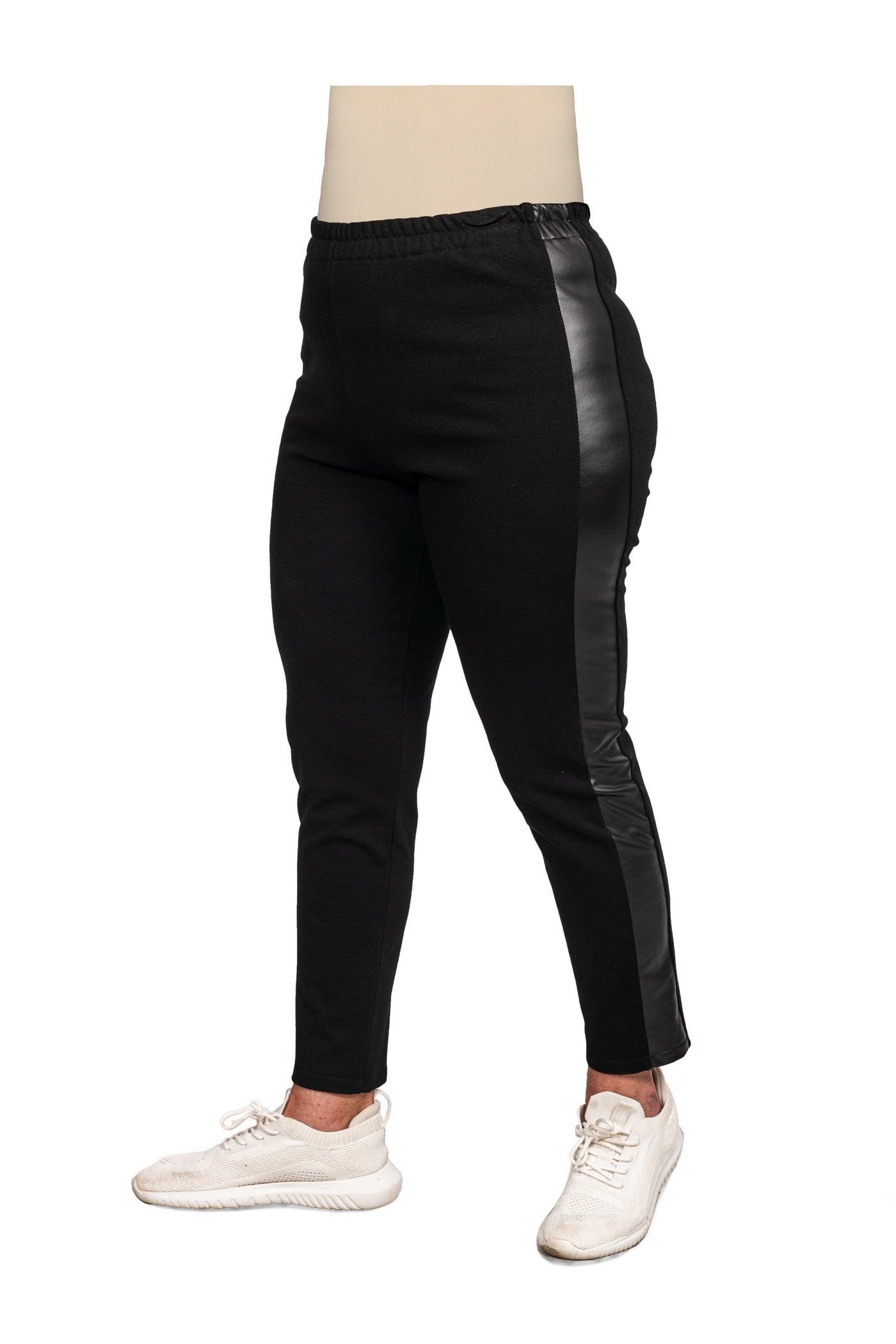 Schwarze Leggings mit Lederimitat-Einsatz - Seitenansicht