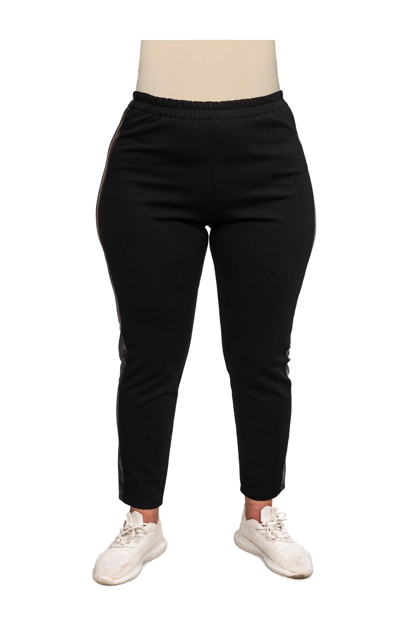 Schwarze Leggings mit Lederimitat-Einsatz - Vorderansicht