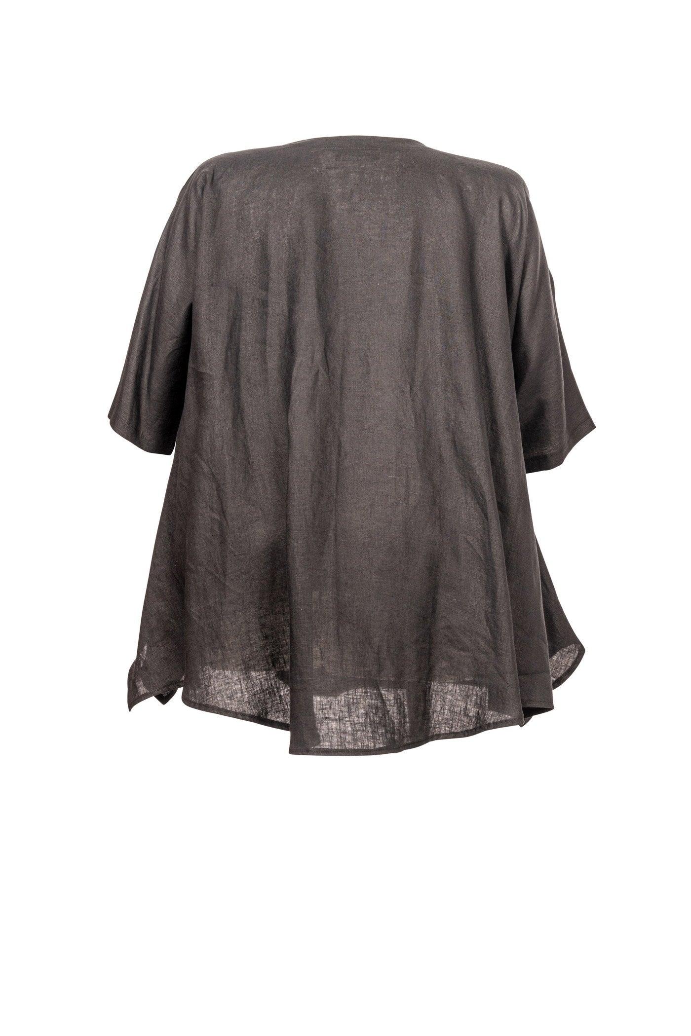 Rückansicht: Leinen-Tunika in Schwarz, lange Ärmel