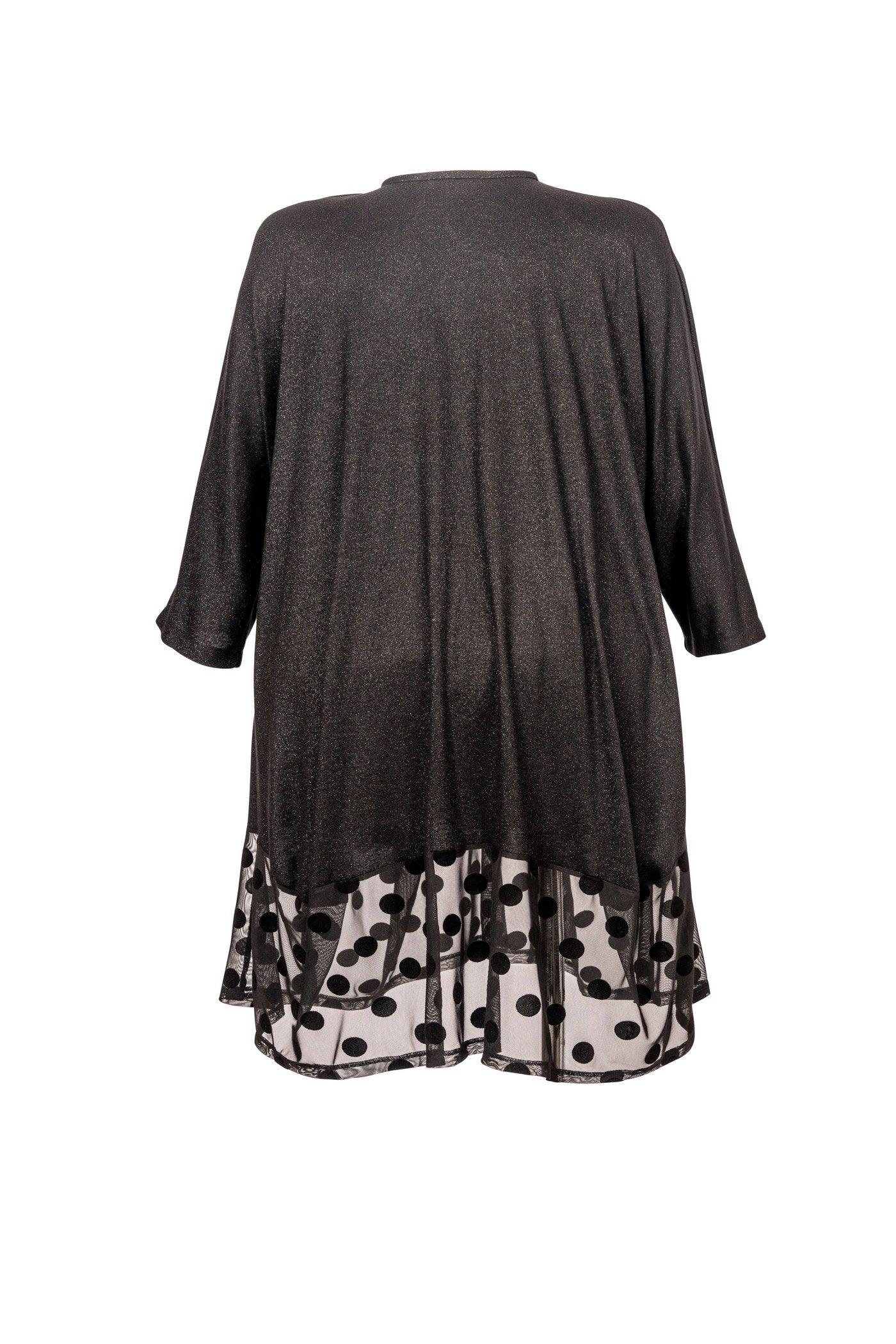 Rückansicht: Lurex-Jersey-Tunika mit Tüll, Langarm