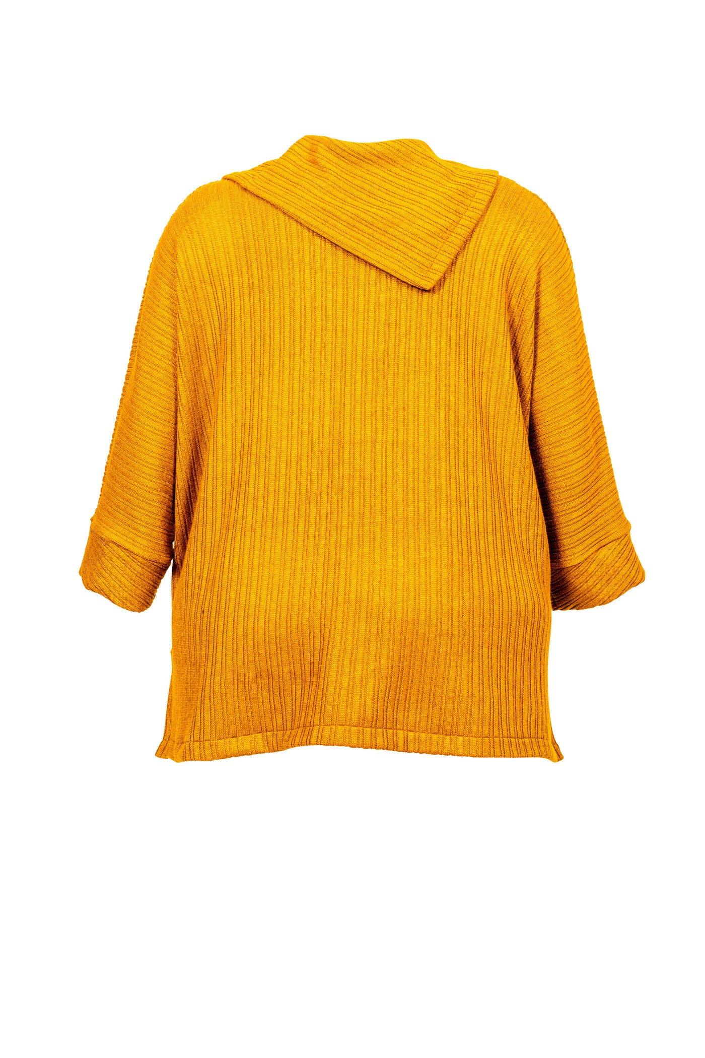 Rippstrick-Pullover in Senfgelb, überschnittene Schulter