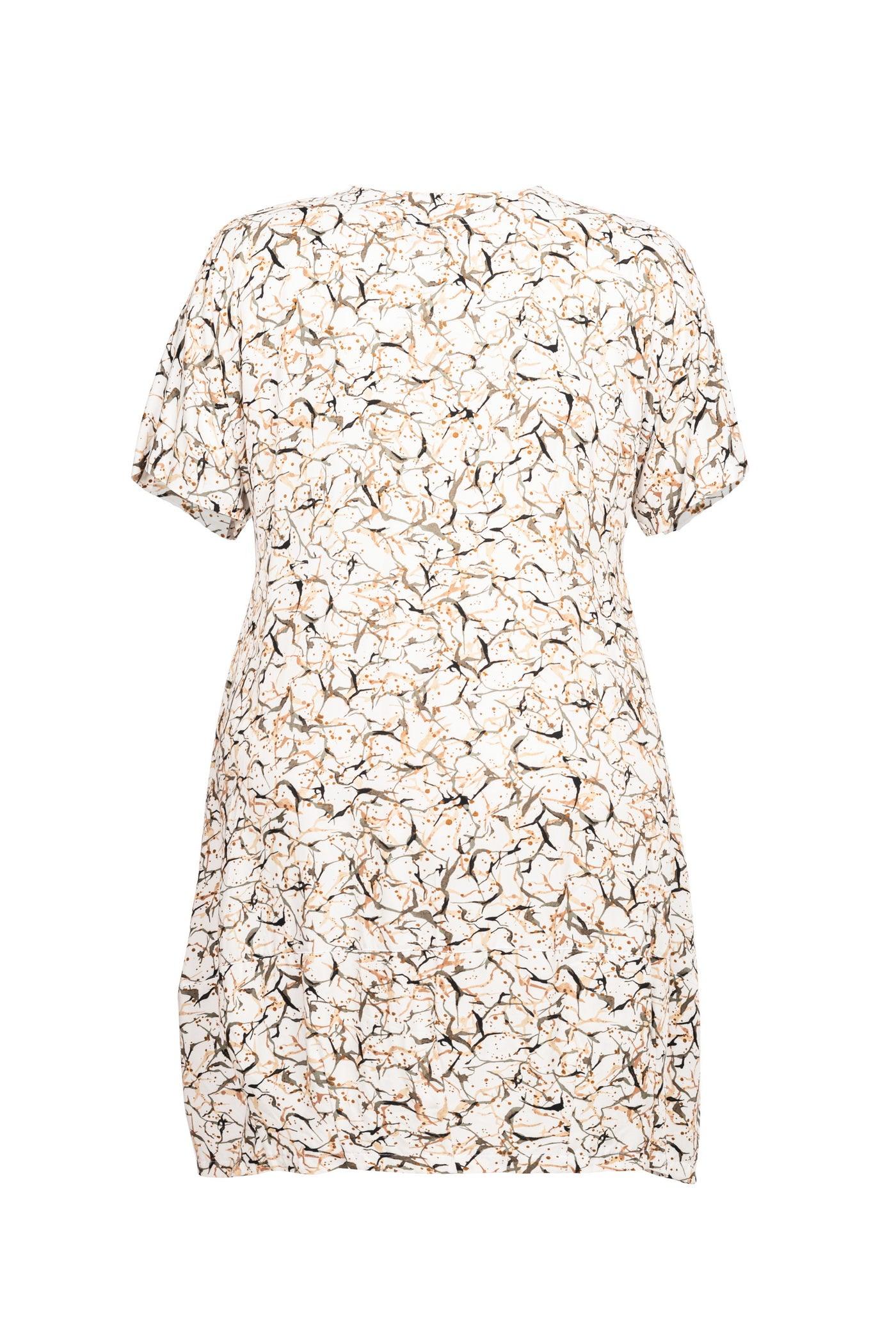 Weiß-grau-braunes Viskose-Kleid mit Animal-Print - Rückansicht