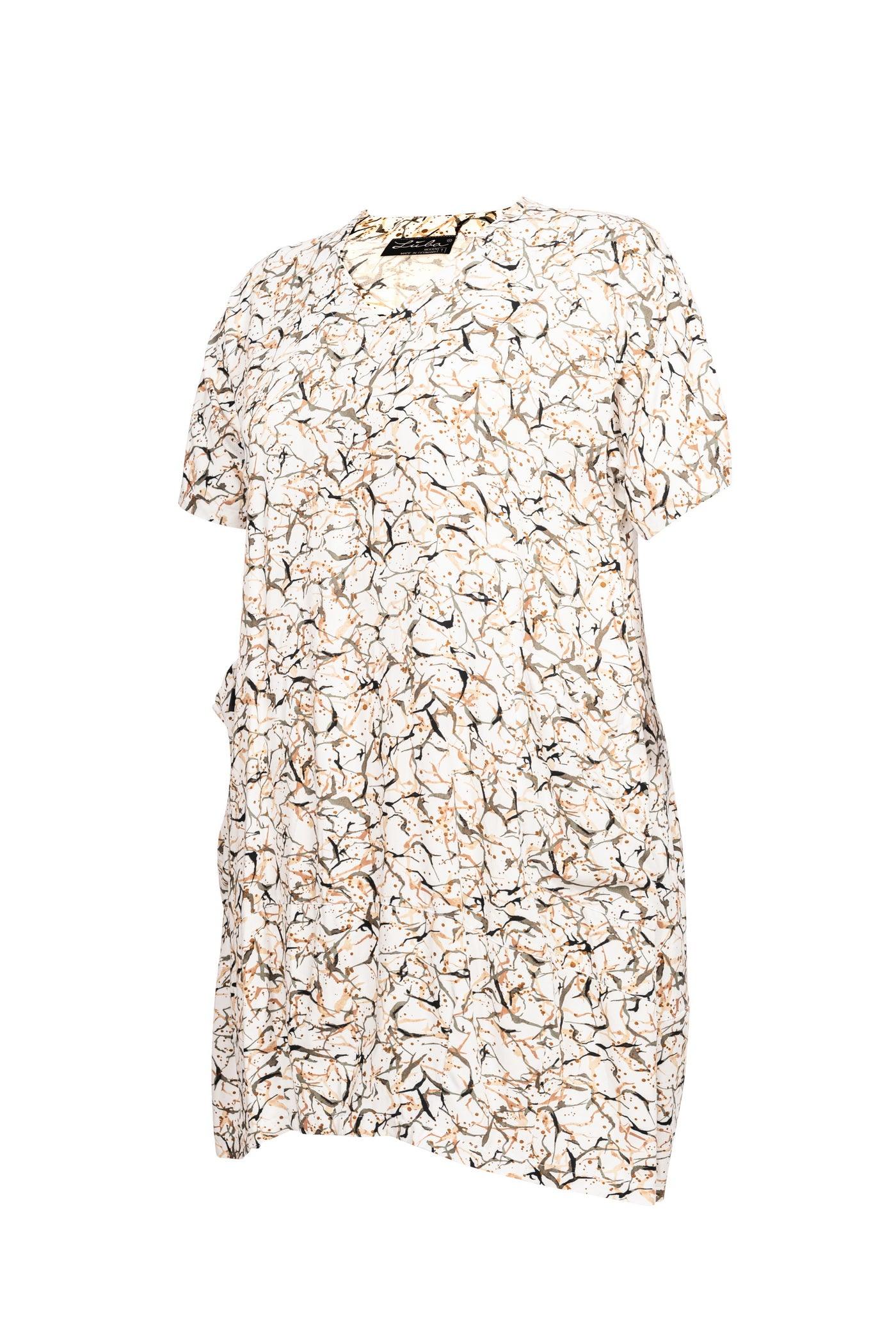 Weiß-grau-braunes Viskose-Kleid mit Animal-Print - Seitenansicht