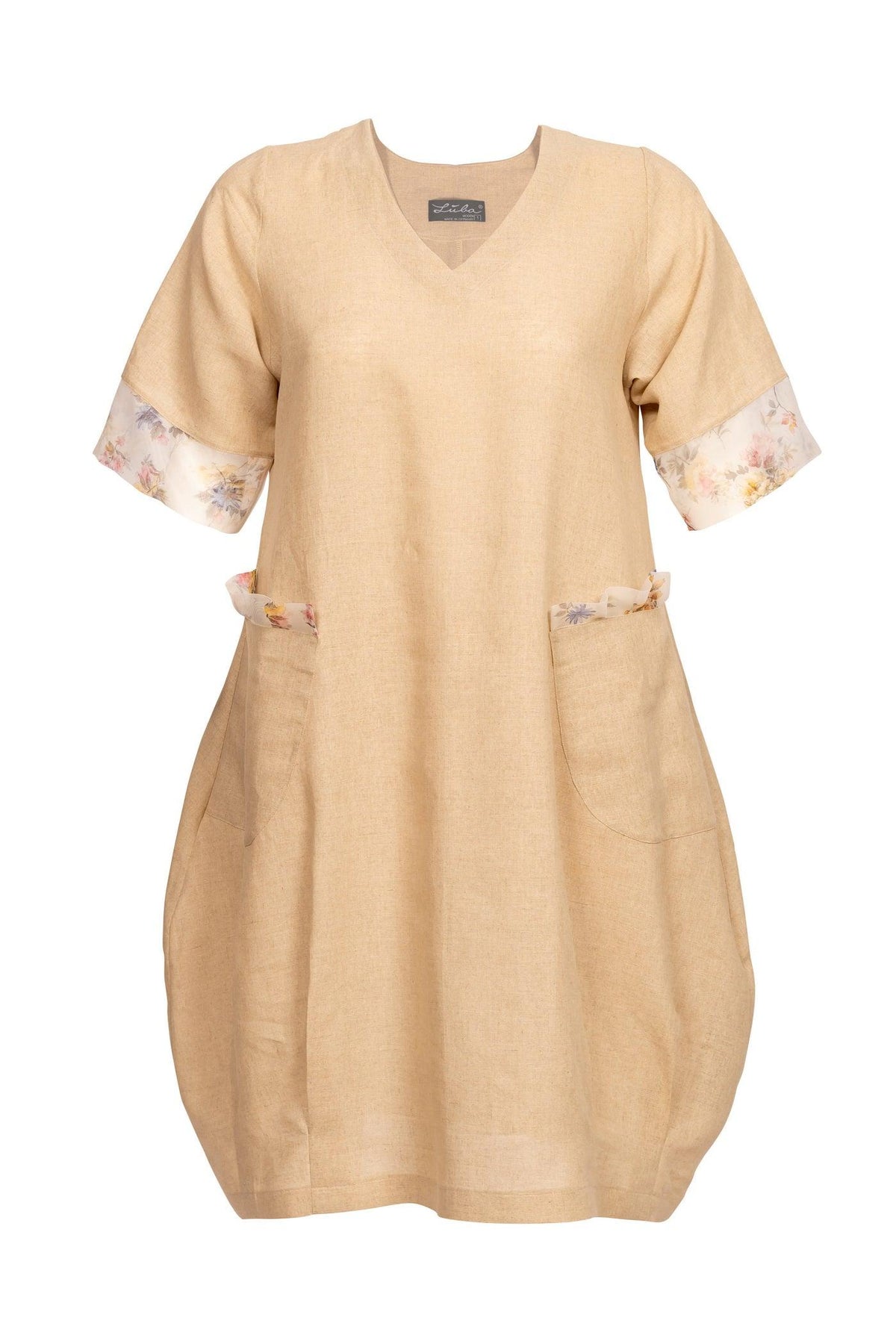 Leinenkleid große Größen | Beige Blumen