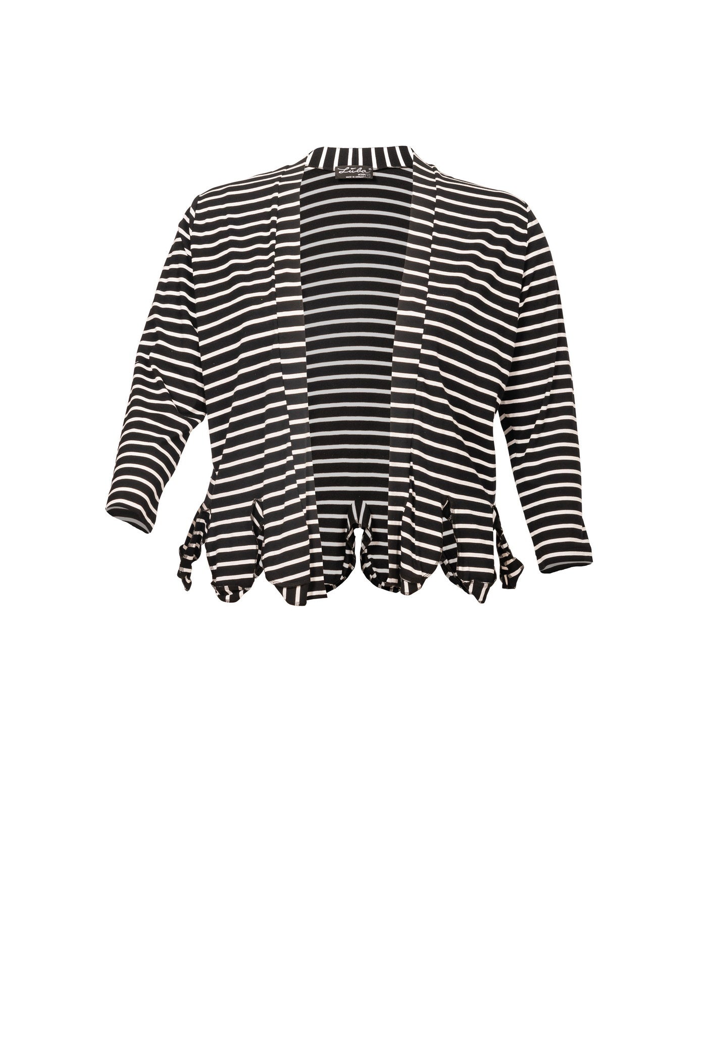 Black and white striped jersey jacket with high-low hem