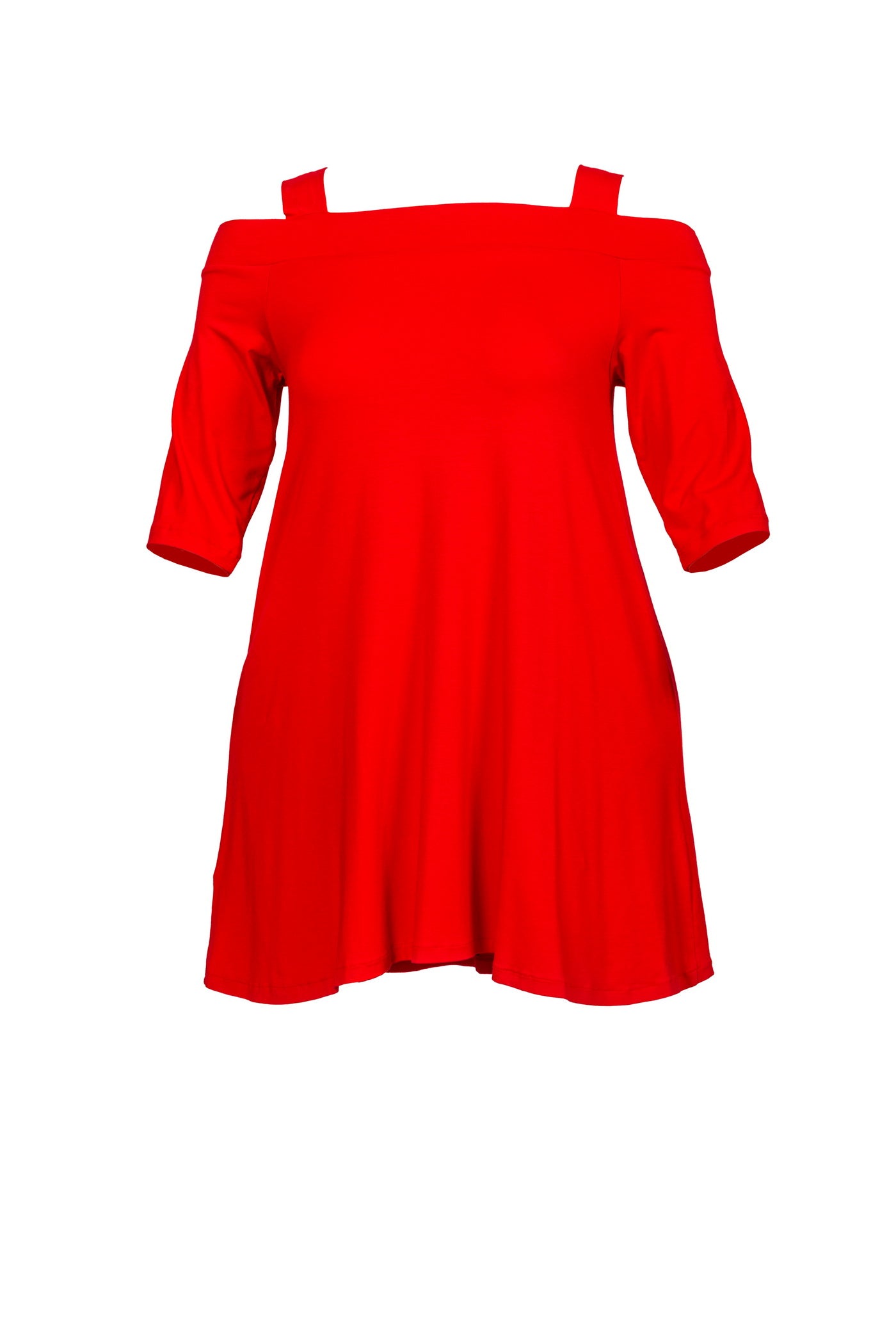 Luftiges schulterfreies Jersey-Sommerkleid, in rot.