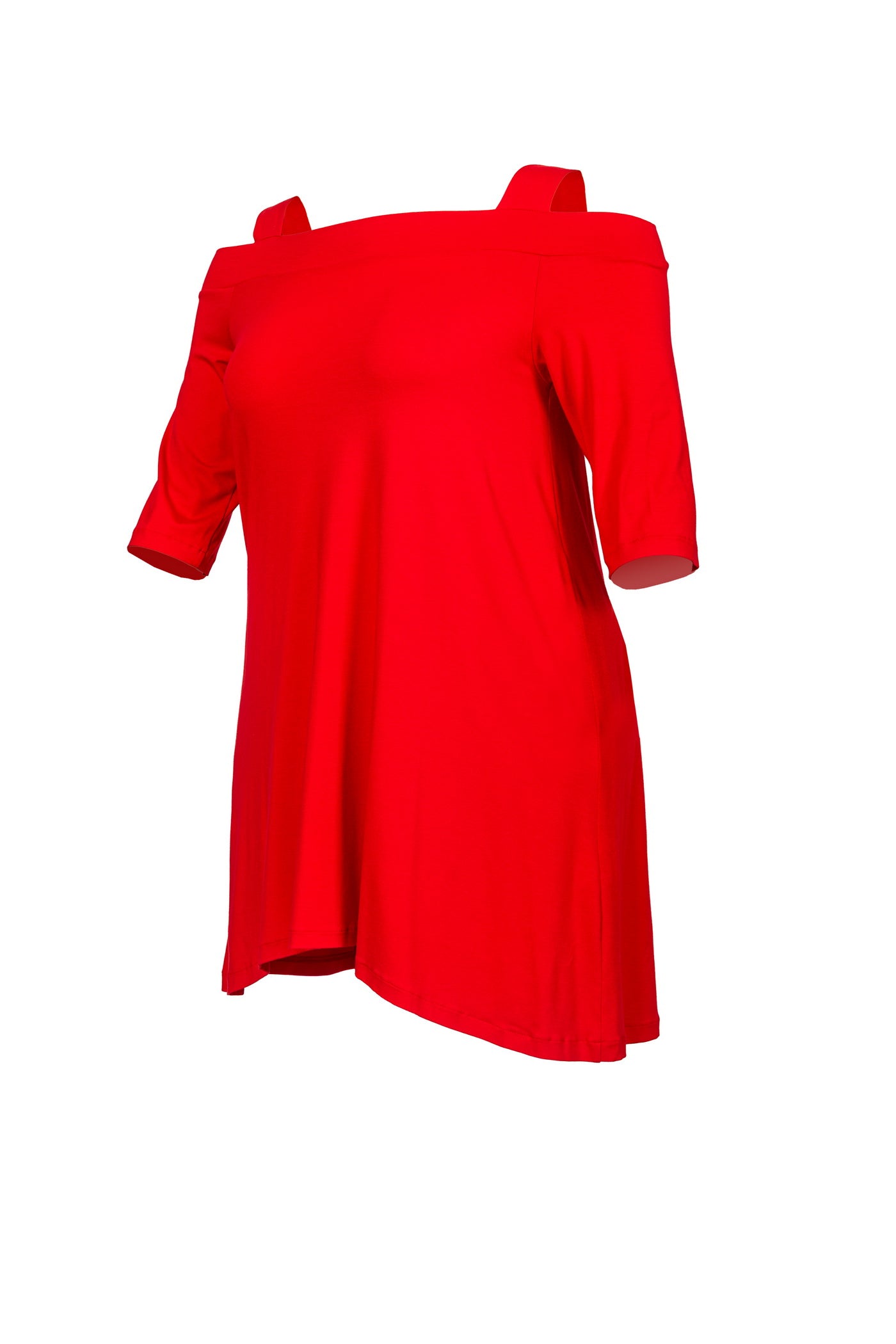 Luftiges schulterfreies Jersey-Sommerkleid, in rot.