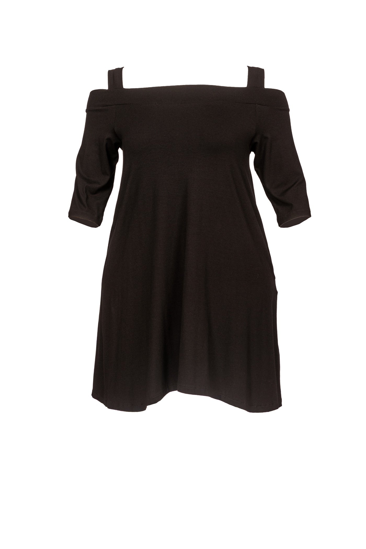 Luftiges schulterfreies Jersey-Sommerkleid, in schwarz.