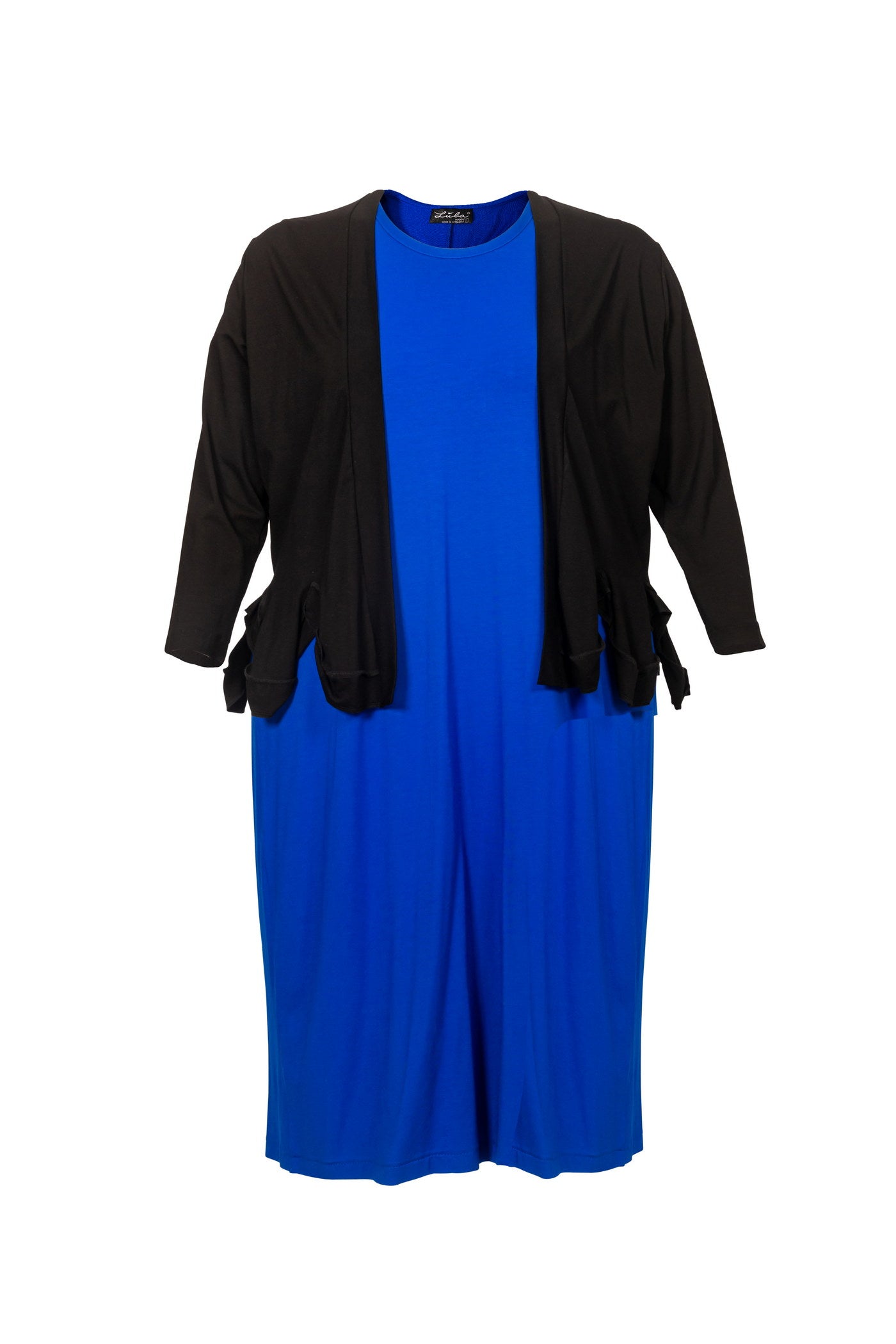 Weites Jersey-Kleid blau wadenlang mit Rundhals und Kurzarm