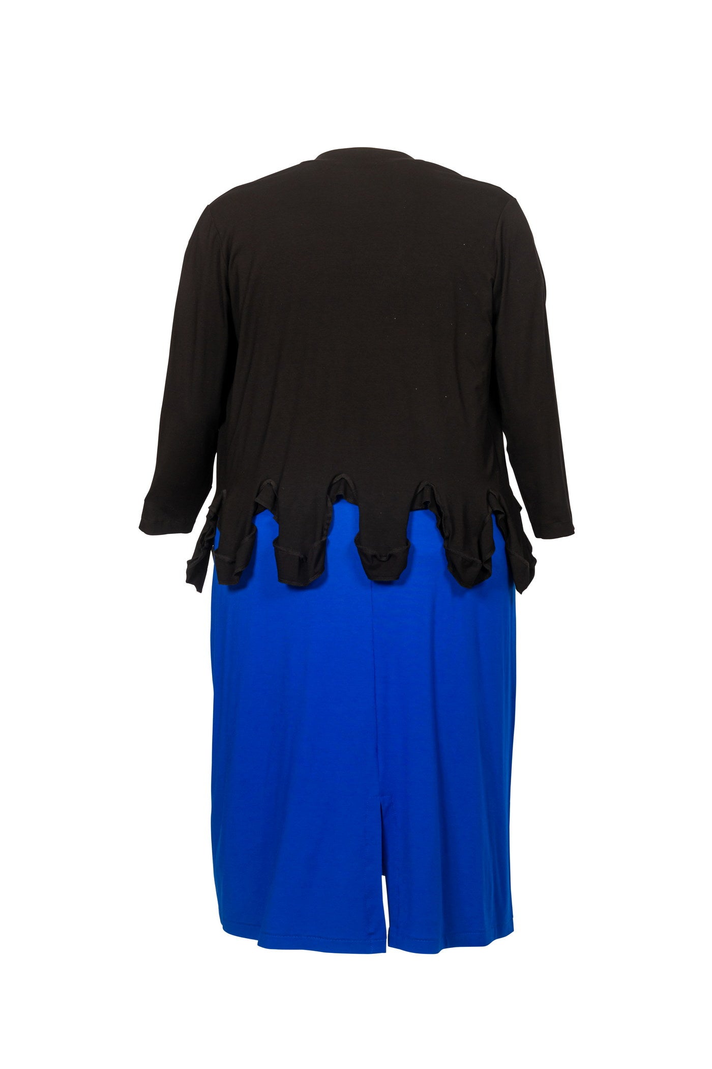 Wide jersey dress blue calf-length with round neck and short sleeves