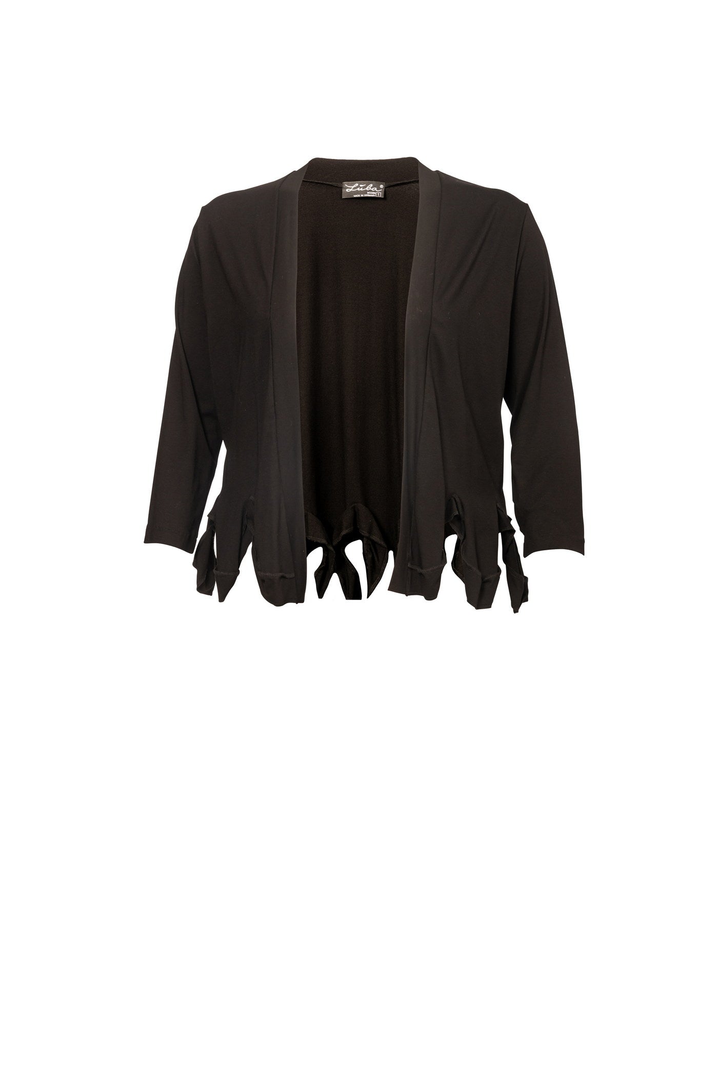 Black jersey jacket with high-low hem and long sleeves