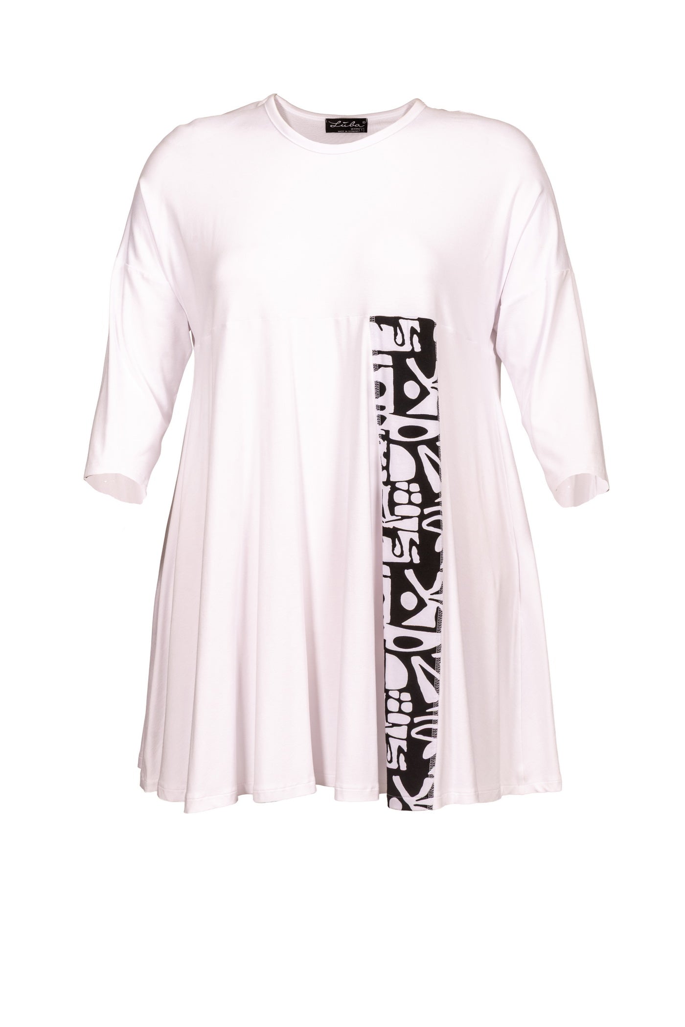 Weißes Jersey-Kleid mit Dekor-Streifen.