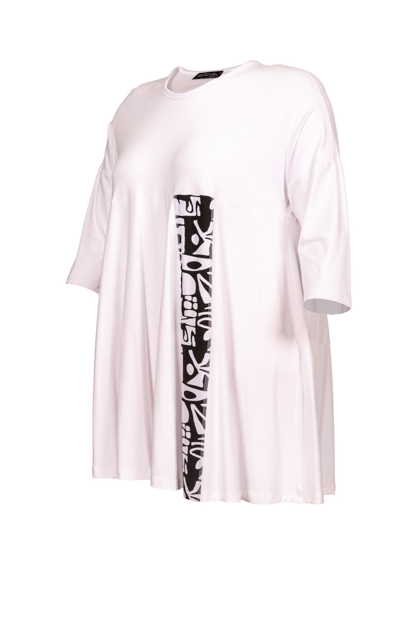 Weißes Jersey-Kleid mit Dekor-Streifen.
