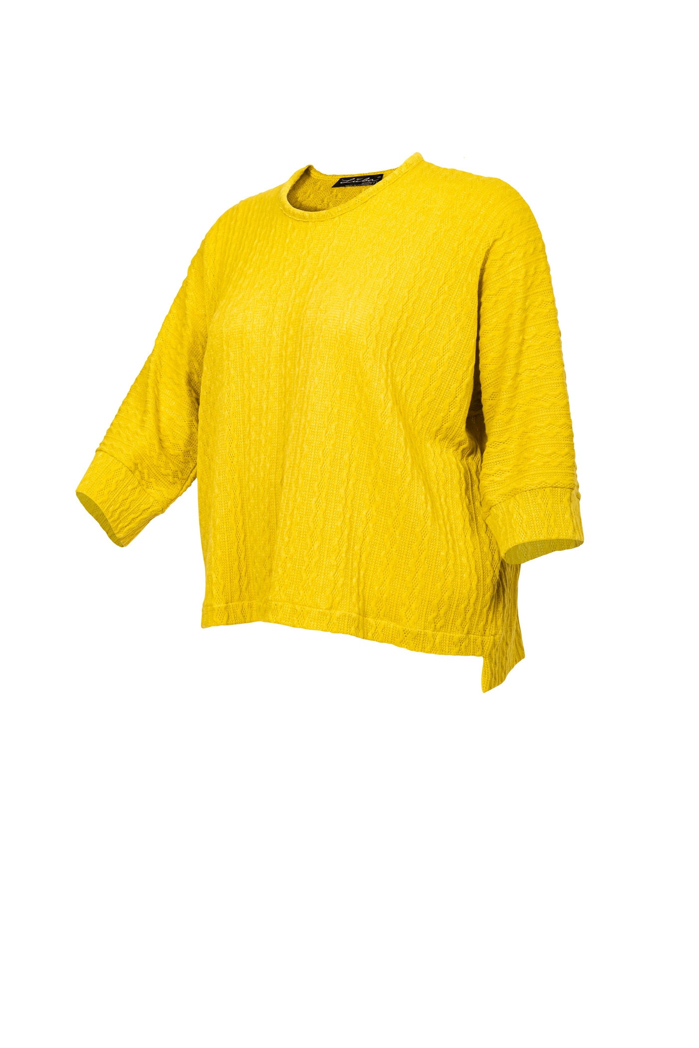 Strickpullover limone mit Rundhalsausschnitt und Zopfmuster