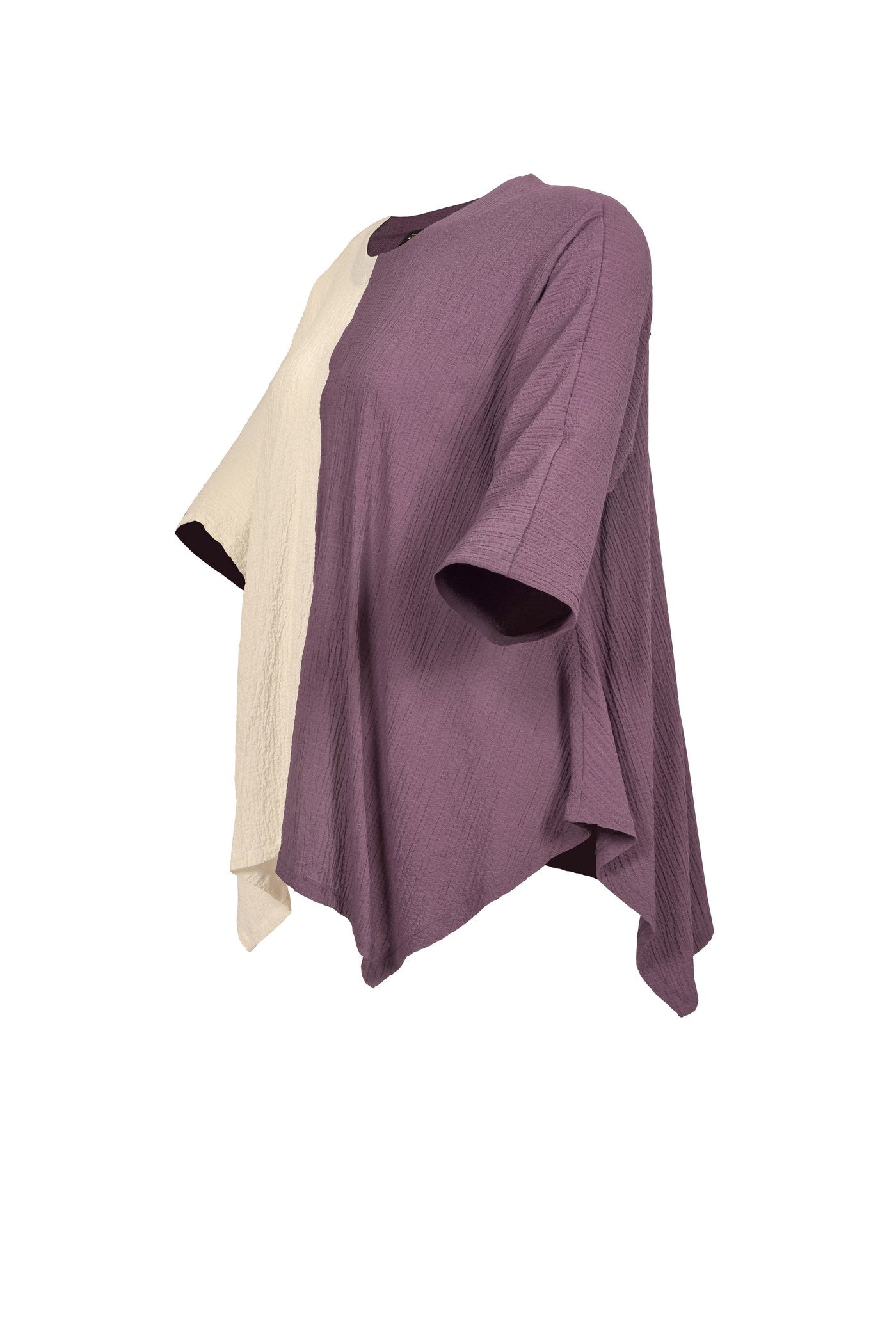Acrylic white tunic with V-neck and hem