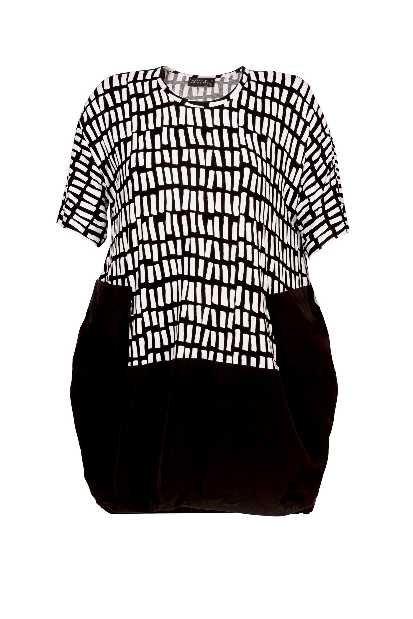 Einzigartiges Ballon-Kleid aus schwarz-weißer Stoff-Kombination.