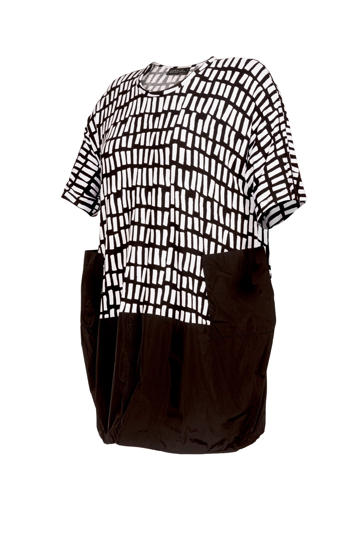 Einzigartiges Ballon-Kleid aus schwarz-weißer Stoff-Kombination.