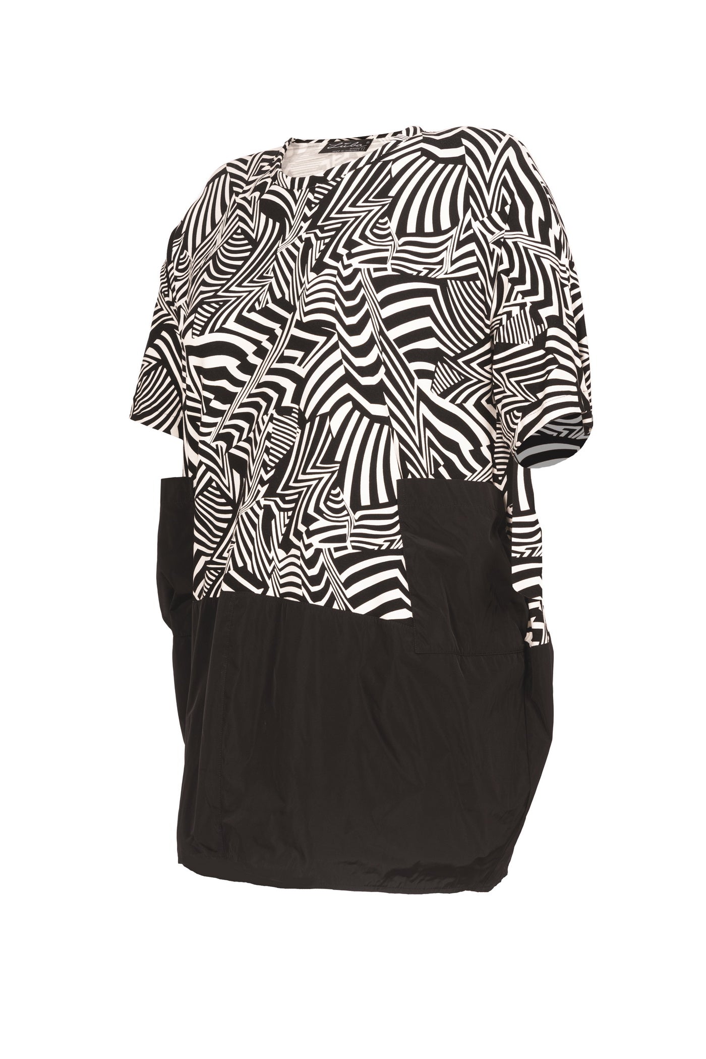 Einzigartiges Ballon-Kleid aus schwarz-weißer Stoff-Kombination.